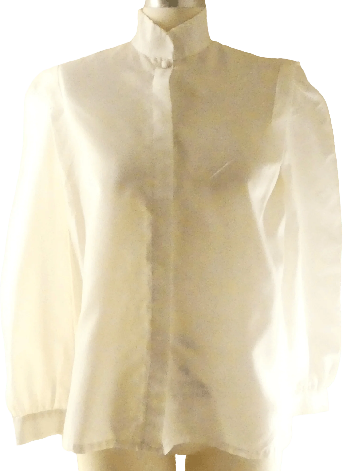 80s White Stand Collar Blouse With Shoulder Accents By Essentially Separate