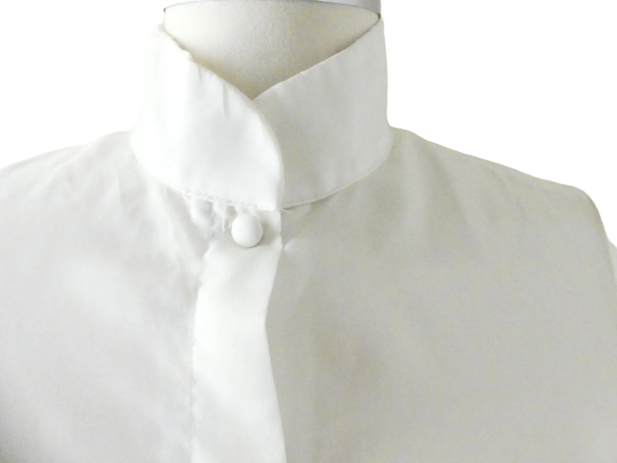 80s White Stand Collar Blouse With Shoulder Accents By Essentially Separate - Image 3