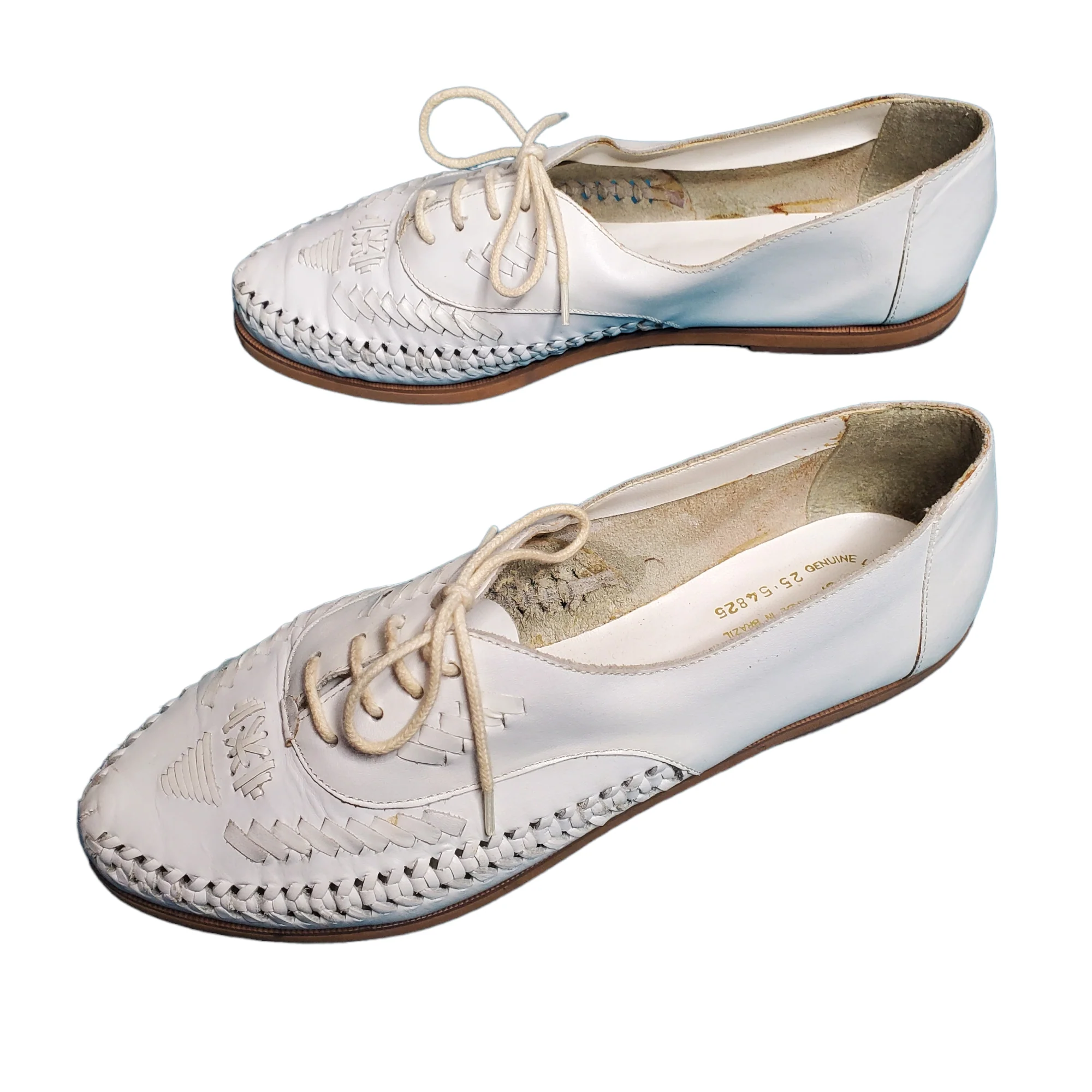 80s White Woven Leather Lace-up Huarache Flats By Varsity Walkers - Image 4