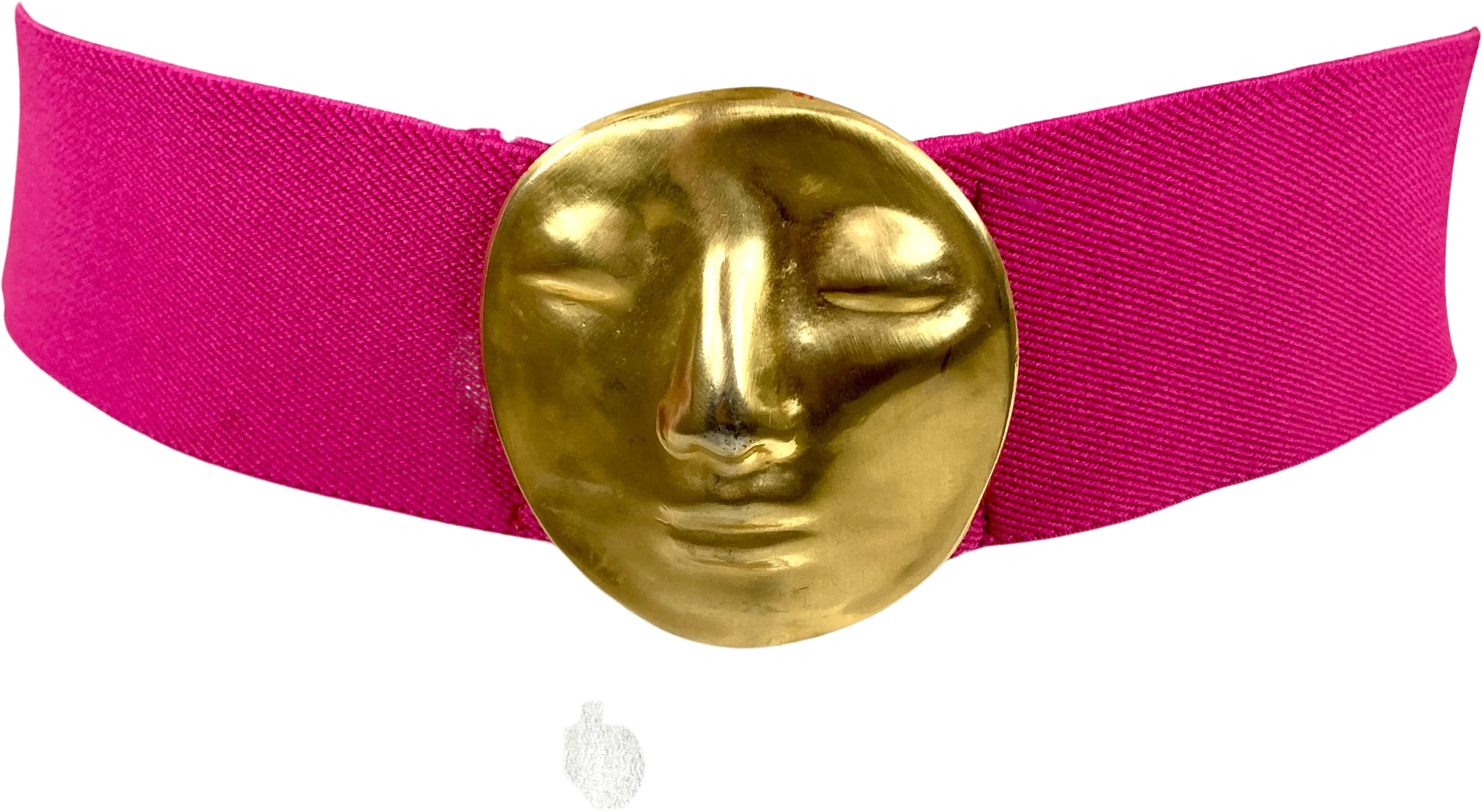 80s Wide Pink Elastic Belt Gold Big Face Buckle Belt Artsy Statement Belt
