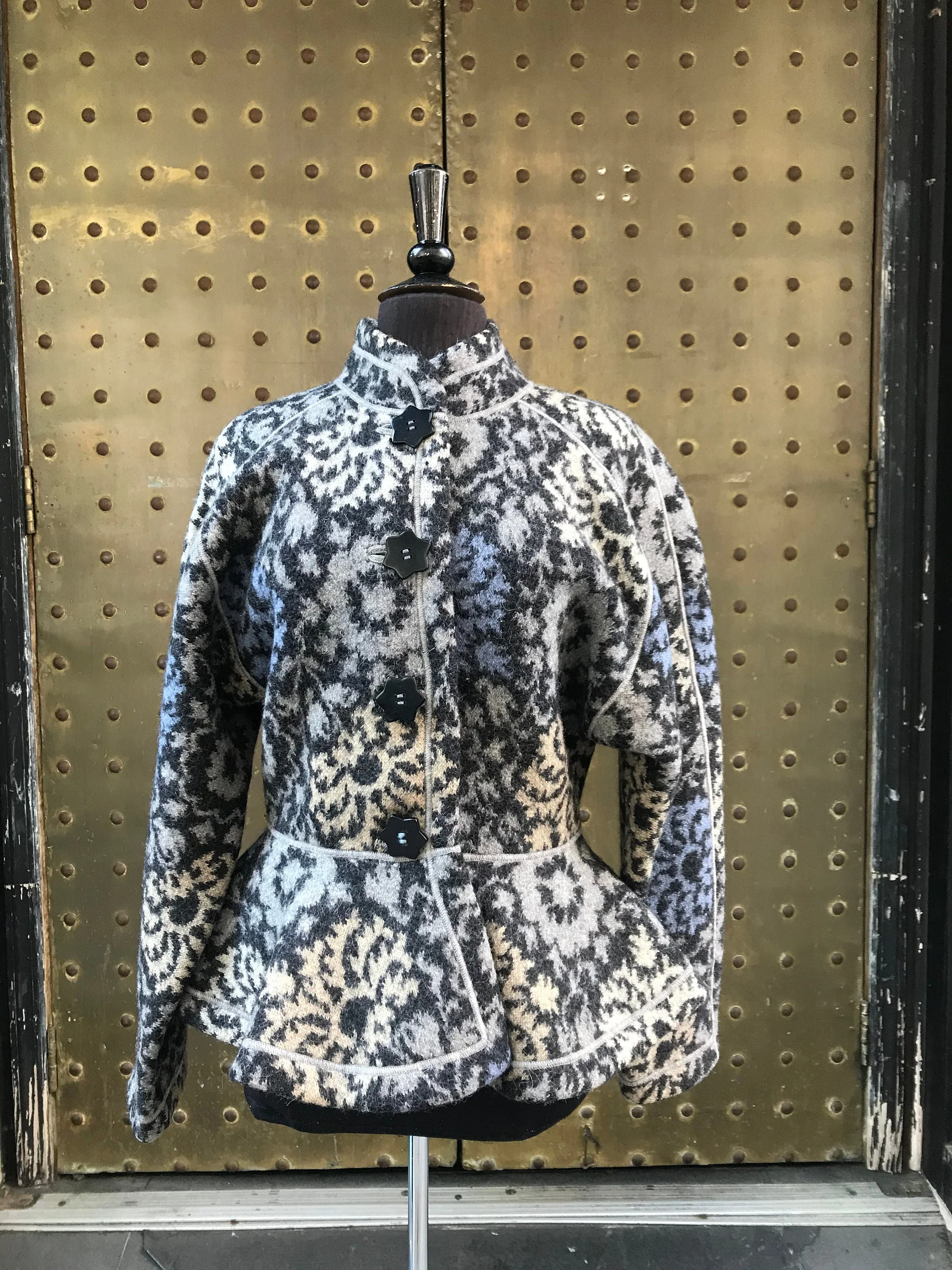 80s Wool Jacket with Flowers Printed of Gray Black and Blue by Missoni - Image 2