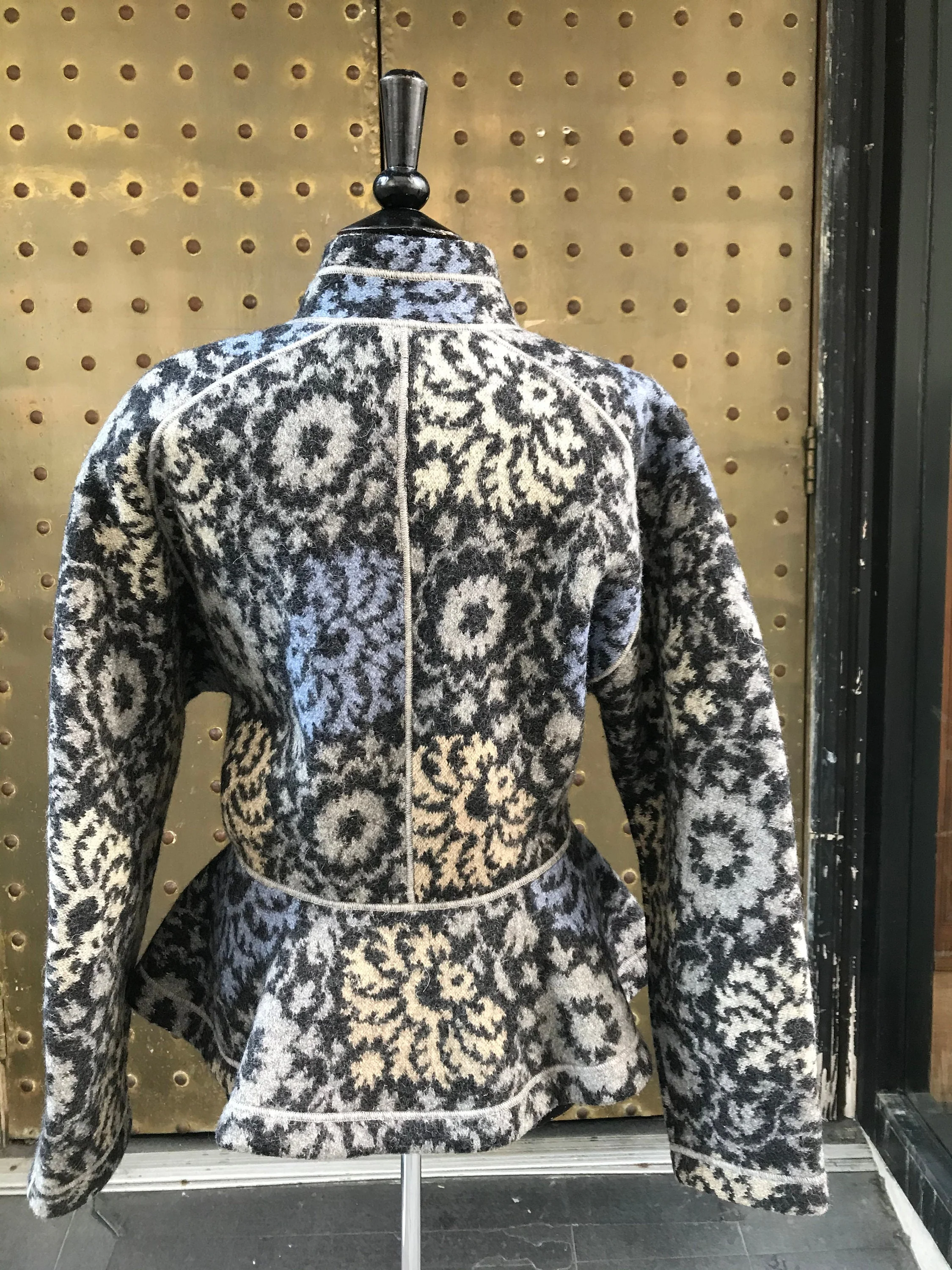 80s Wool Jacket with Flowers Printed of Gray Black and Blue by Missoni - Image 3