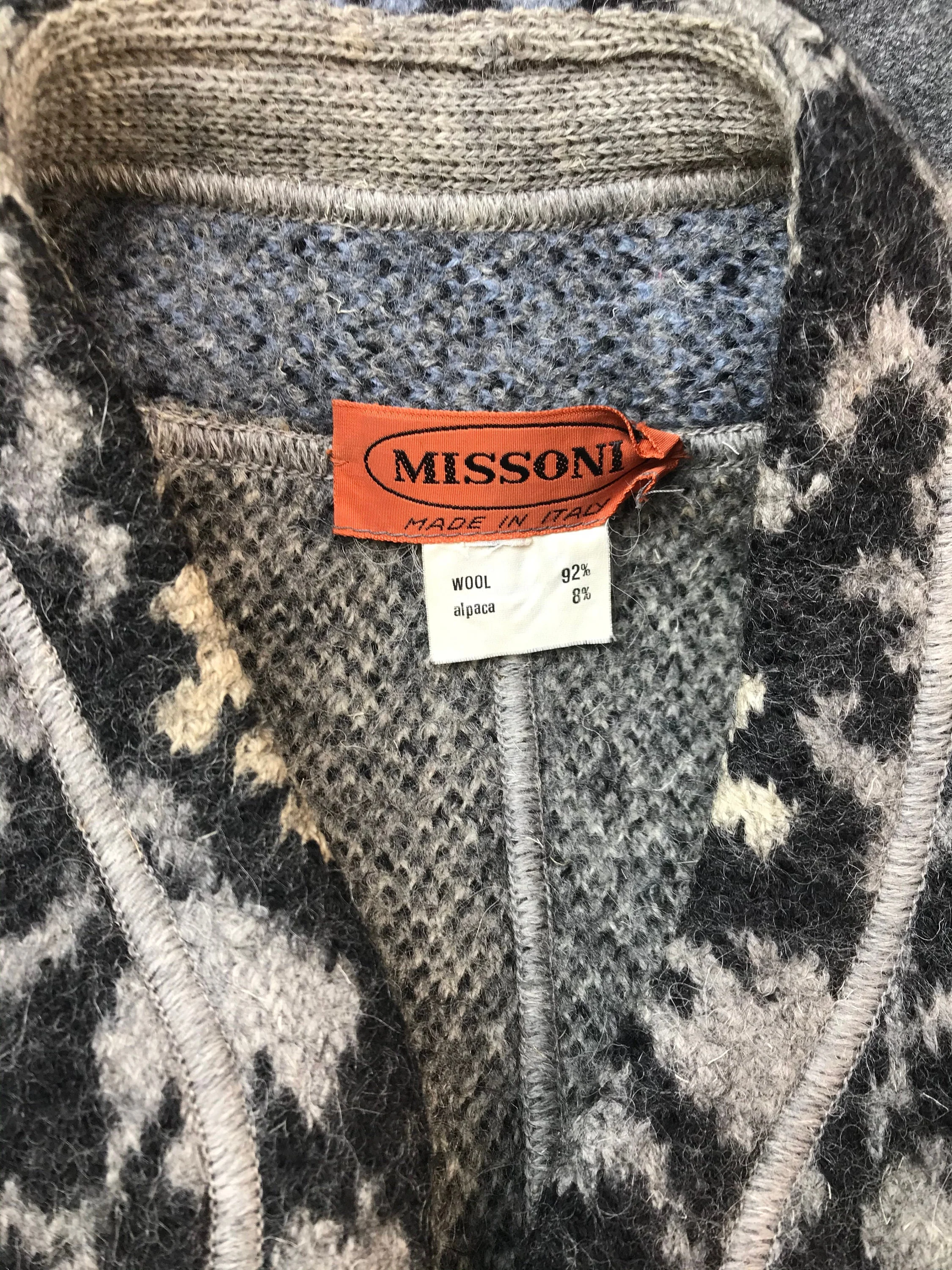 80s Wool Jacket with Flowers Printed of Gray Black and Blue by Missoni - Image 8