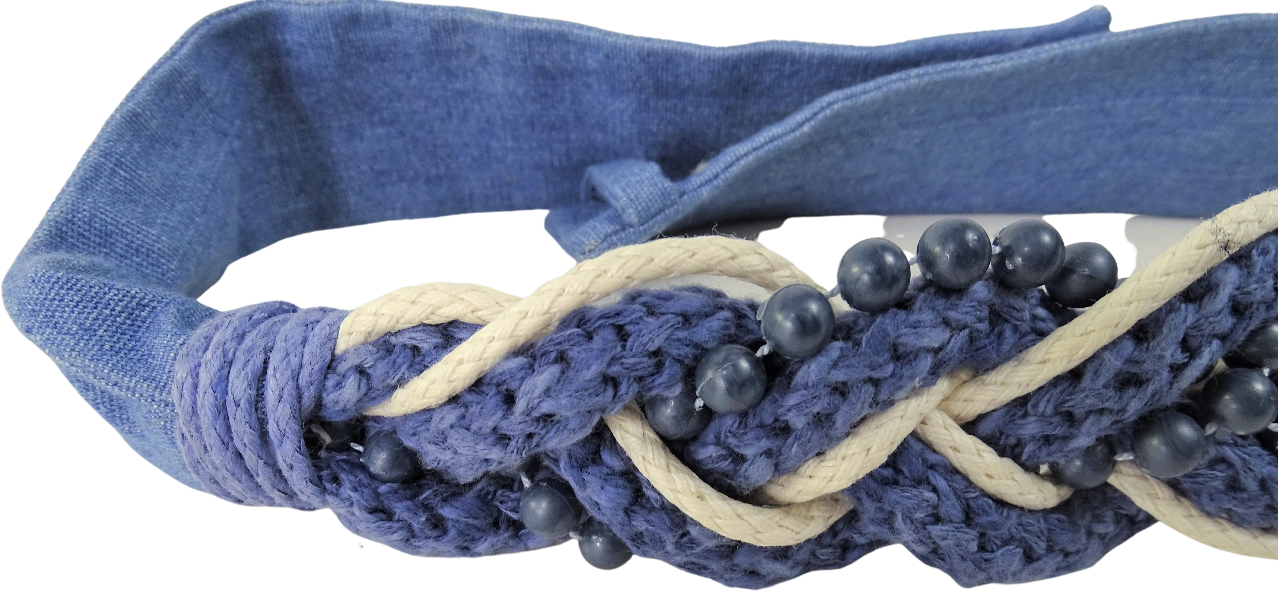 80s Woven Adjustable Braided Denim Blue Jean Rope Belt By Bevington Originals - Image 2