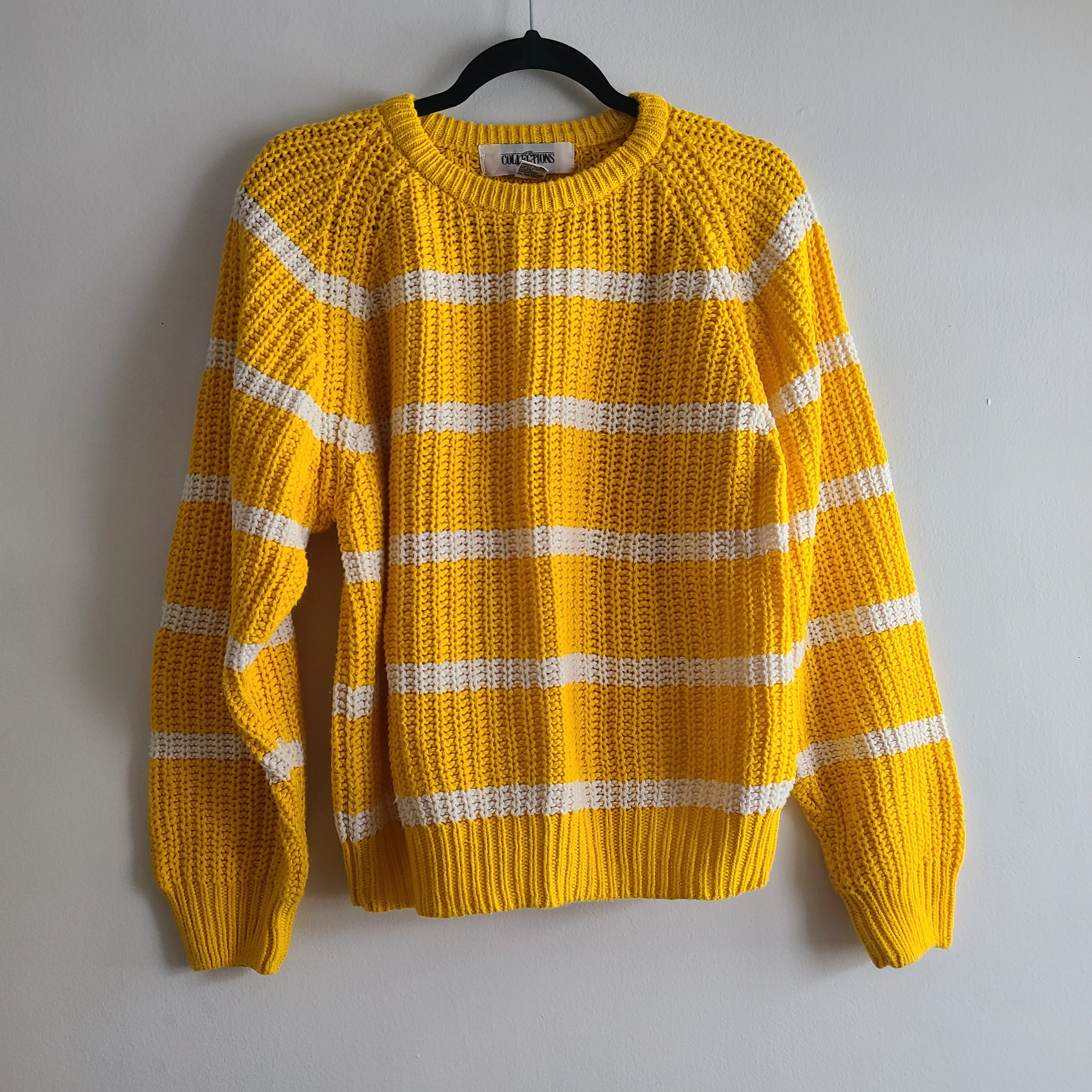 80s Yellow And White Striped Cotton Blend Sweater By Collections - Image 3