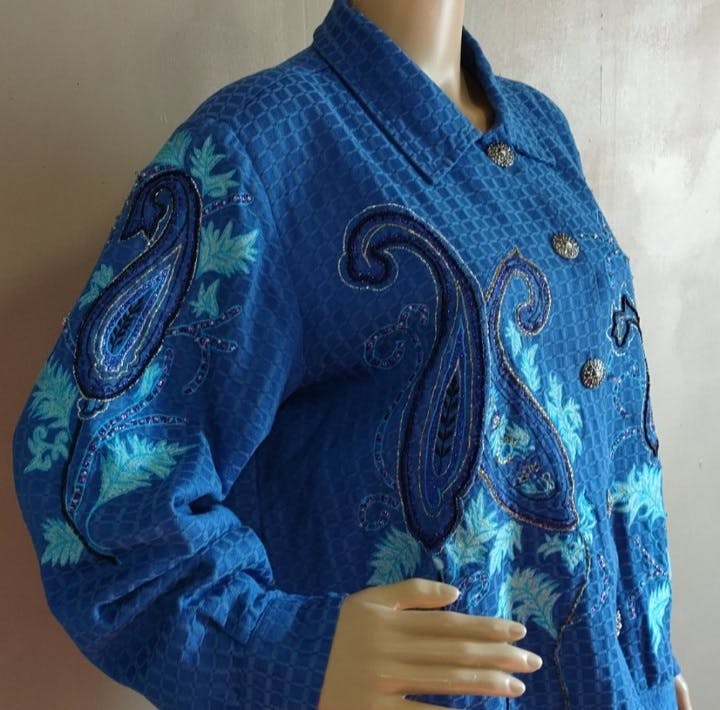 90’s Embellished Blue Paisley Jacket by Alex Kim - Image 3