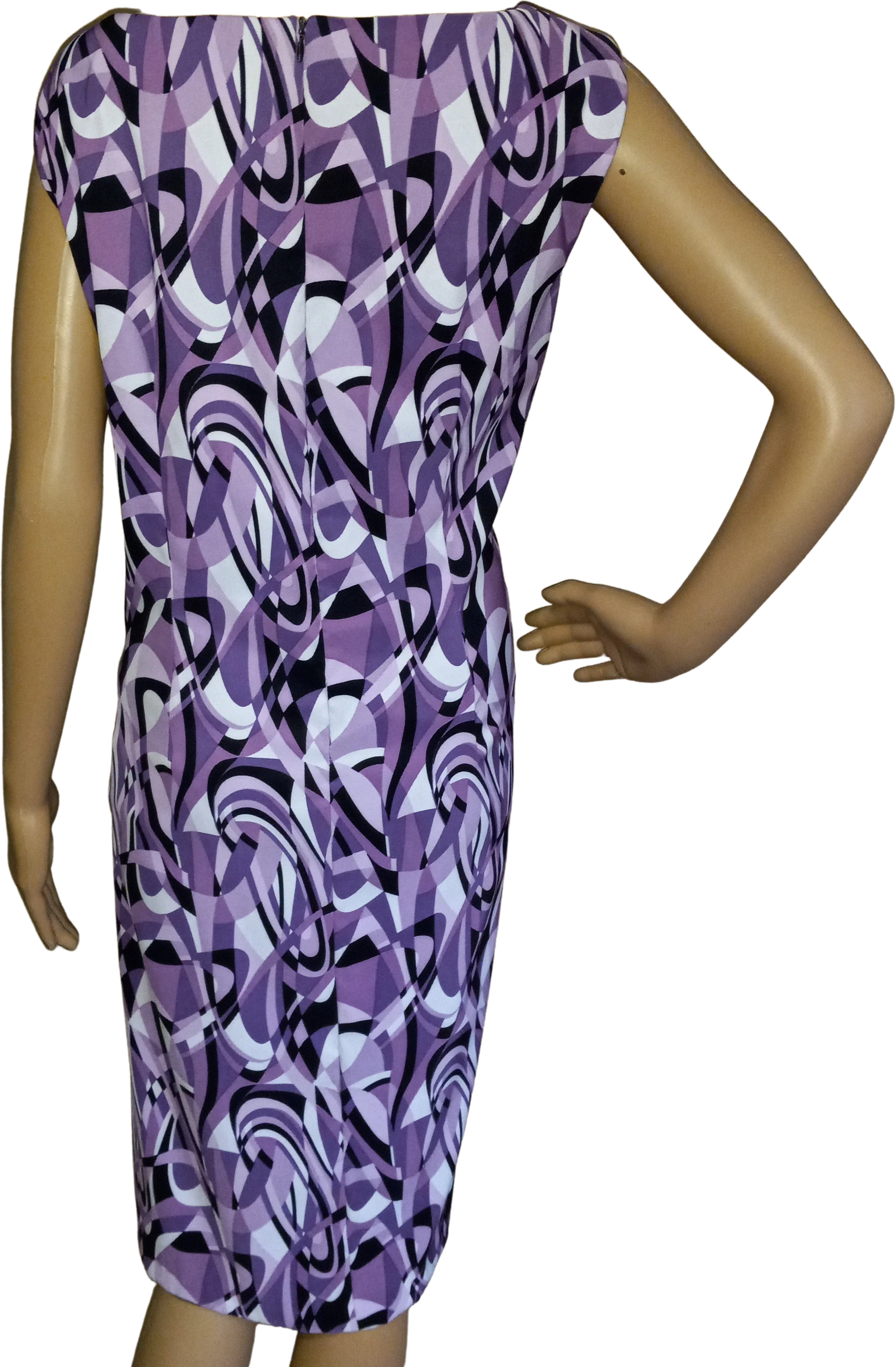 90’s Purple Art Deco Poly Spandex Shift Dress by Connected - Image 2