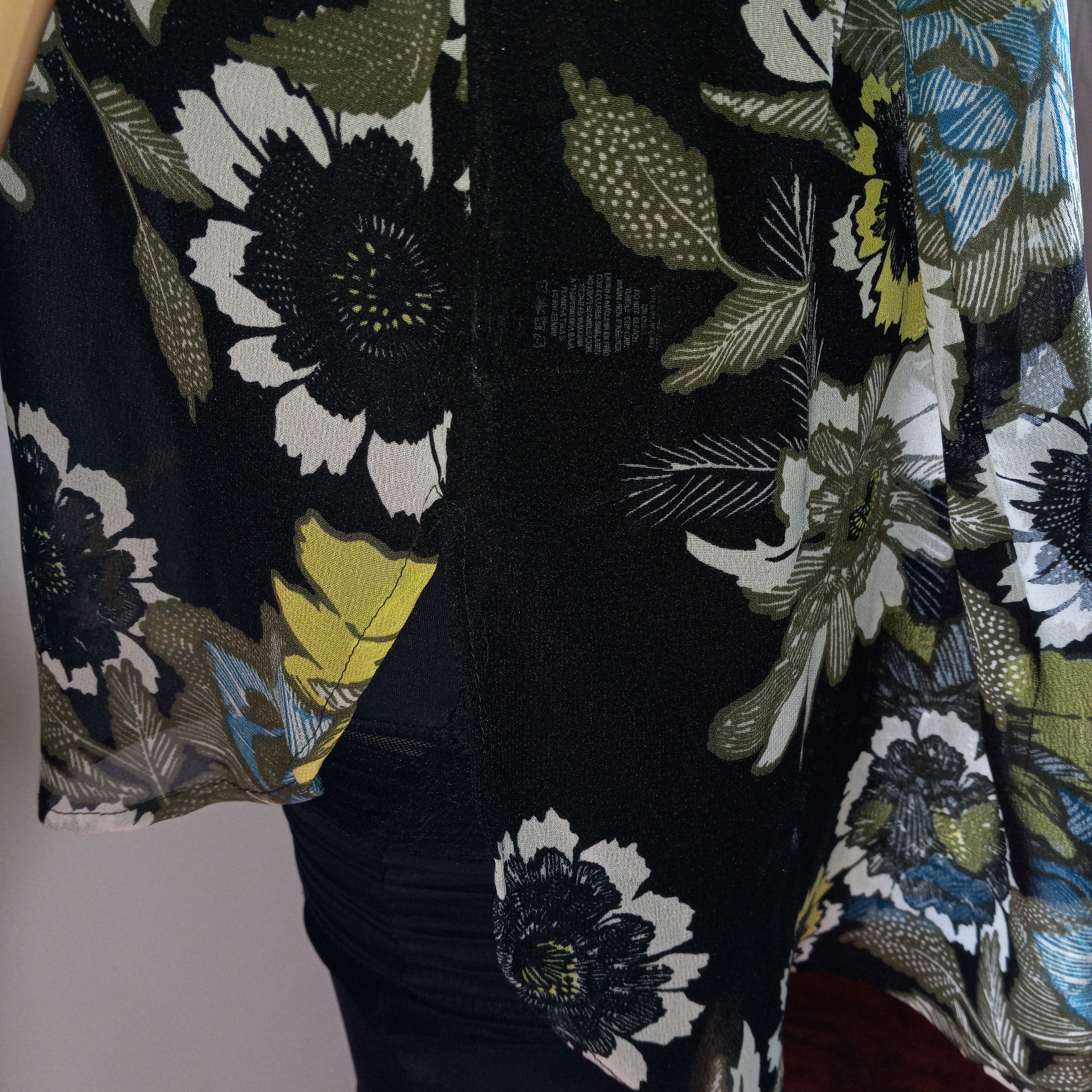 90’s Semi Sheer Polyester, Yellow Aqua Floral Top by Simply Emma - Image 3