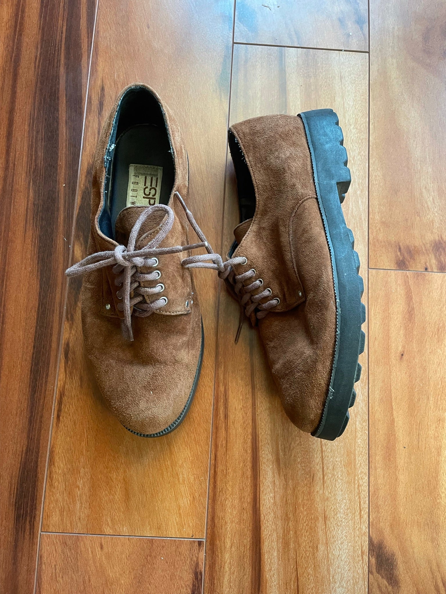 90s/00s Platform Chunky Lace Up Brown Loafers By Espirit - Image 5
