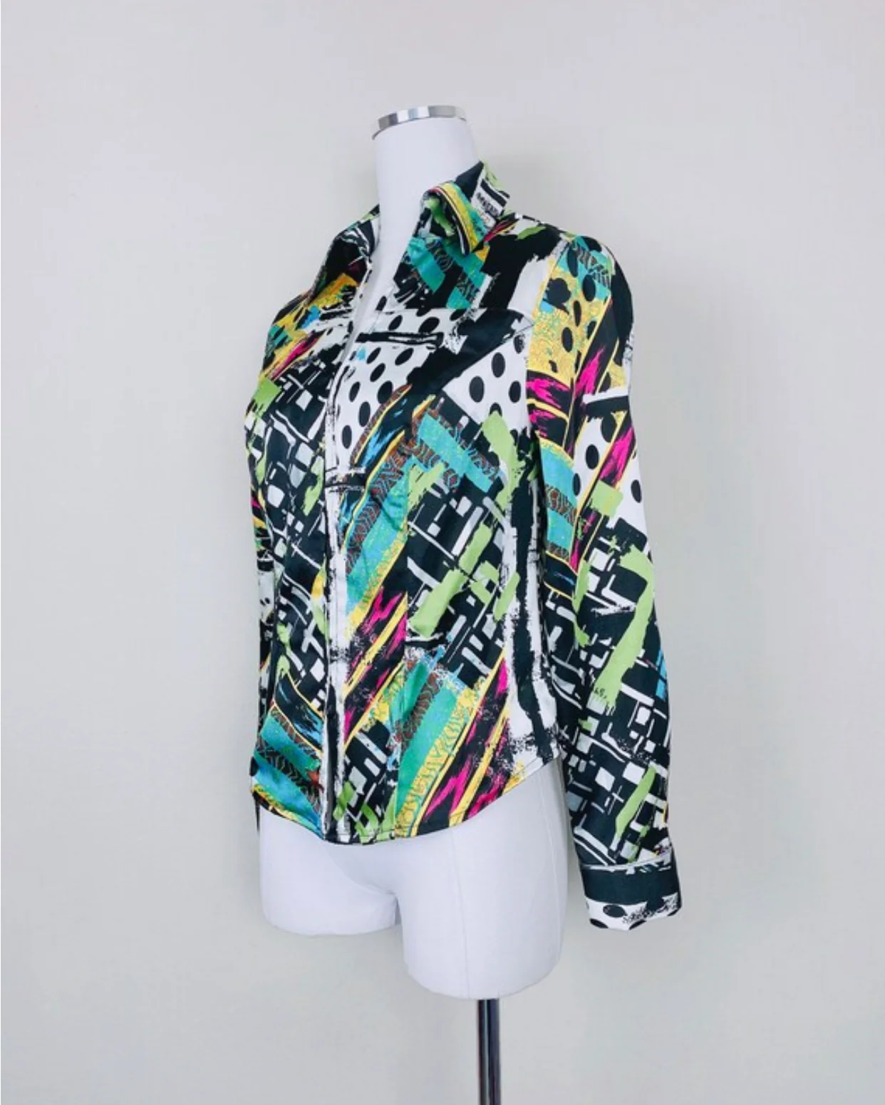90s/00s 00s Spandex Rainbow Paint Splatter Corset Blouse - Image 3