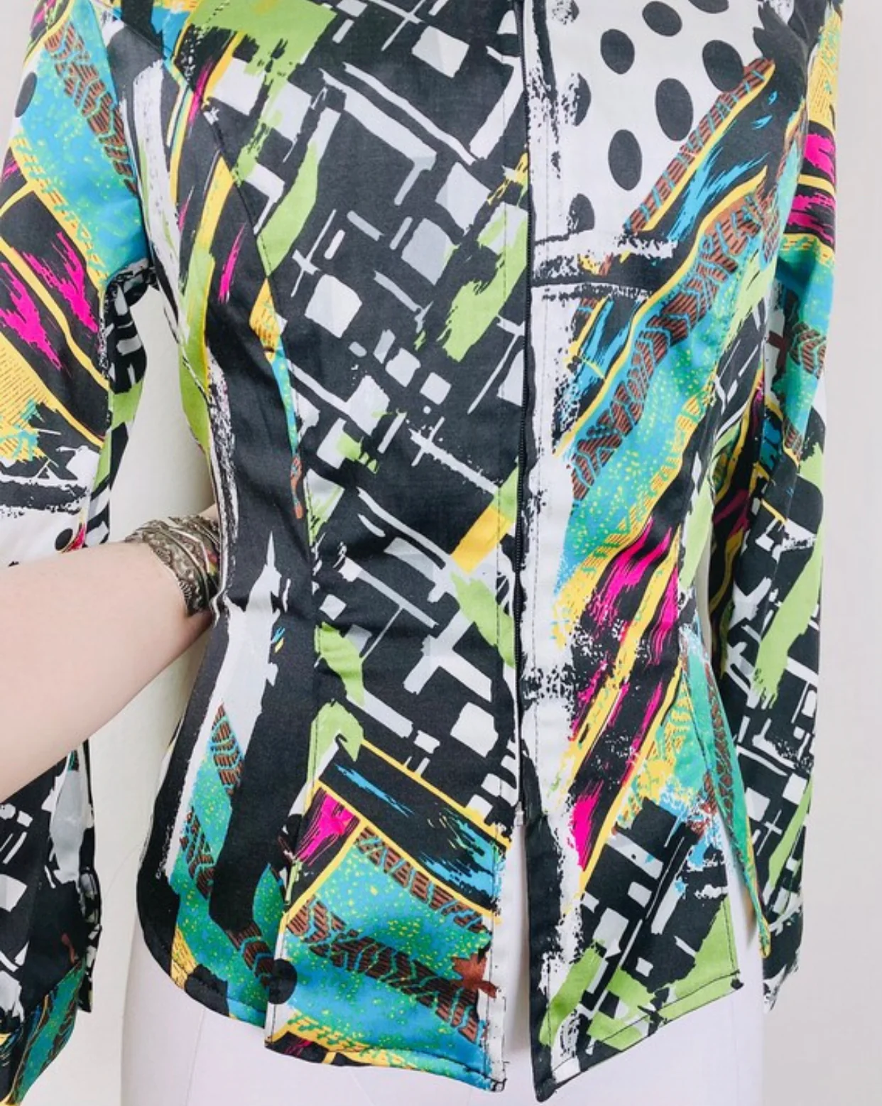 90s/00s 00s Spandex Rainbow Paint Splatter Corset Blouse - Image 5