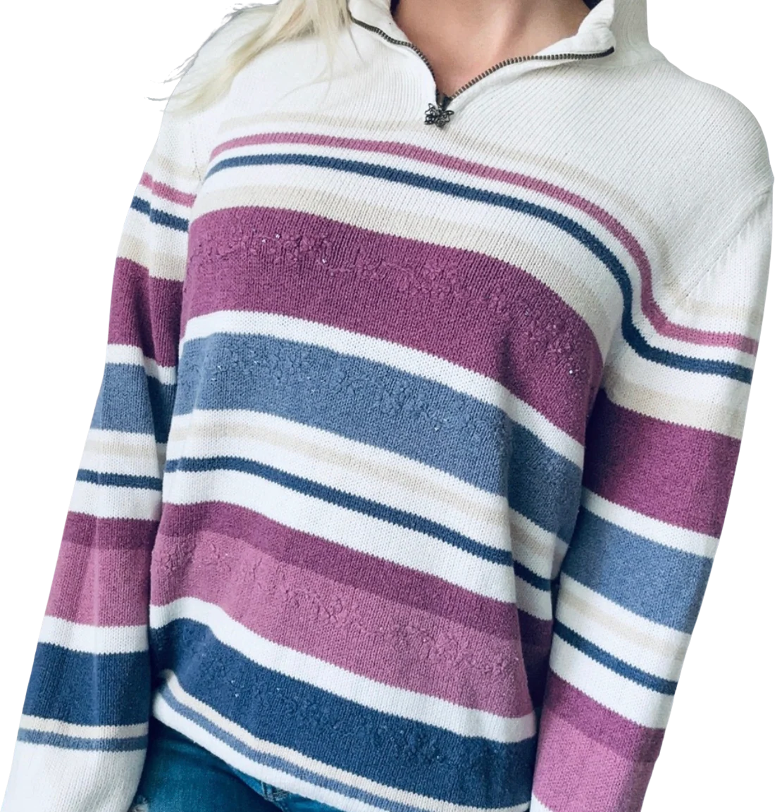 90s/00s 00s Striped Butterfly Quarter Zip Sweater By Alfred Dunner