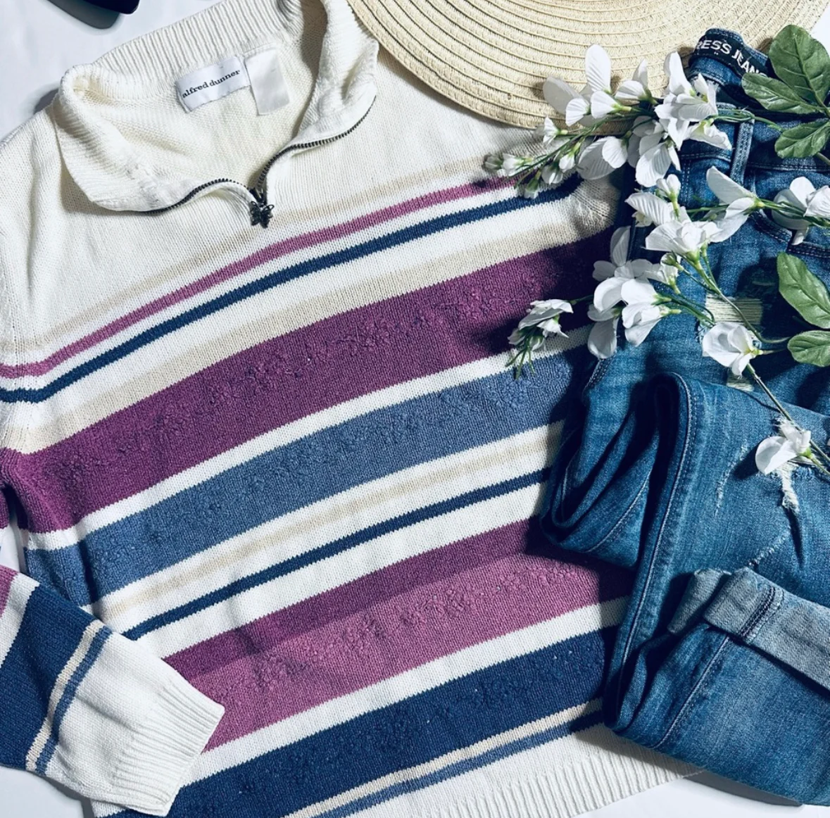 90s/00s 00s Striped Butterfly Quarter Zip Sweater By Alfred Dunner - Image 5