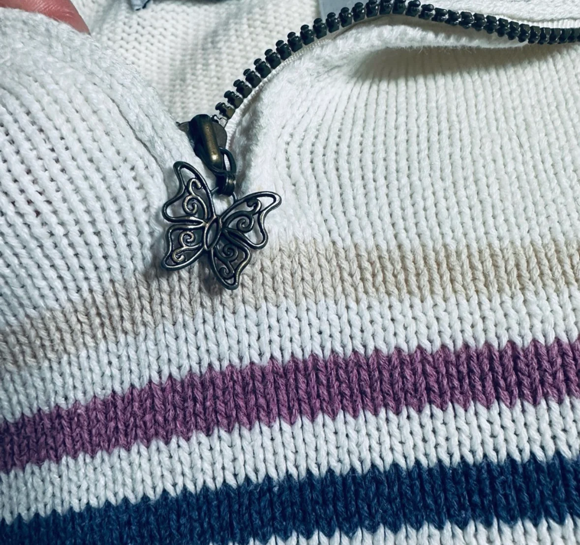 90s/00s 00s Striped Butterfly Quarter Zip Sweater By Alfred Dunner - Image 6