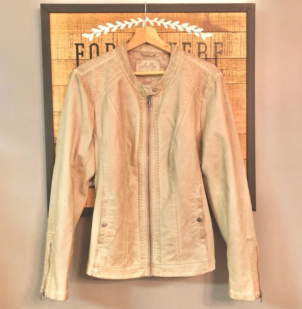 90s/00s  Tan Faux Leather Bomber Jacket by Sebby Collection - Image 3