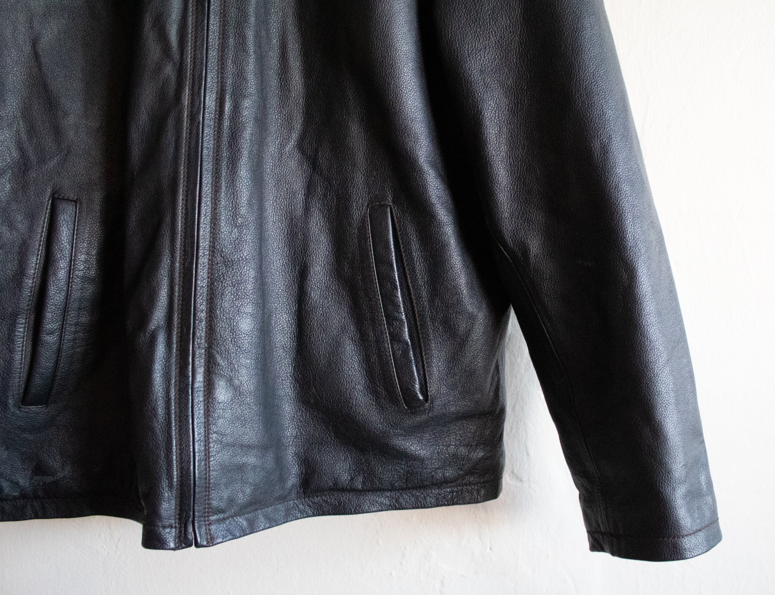 90s/00s 100% Leather Black Bomber Jacket Large Extra Large - Image 6