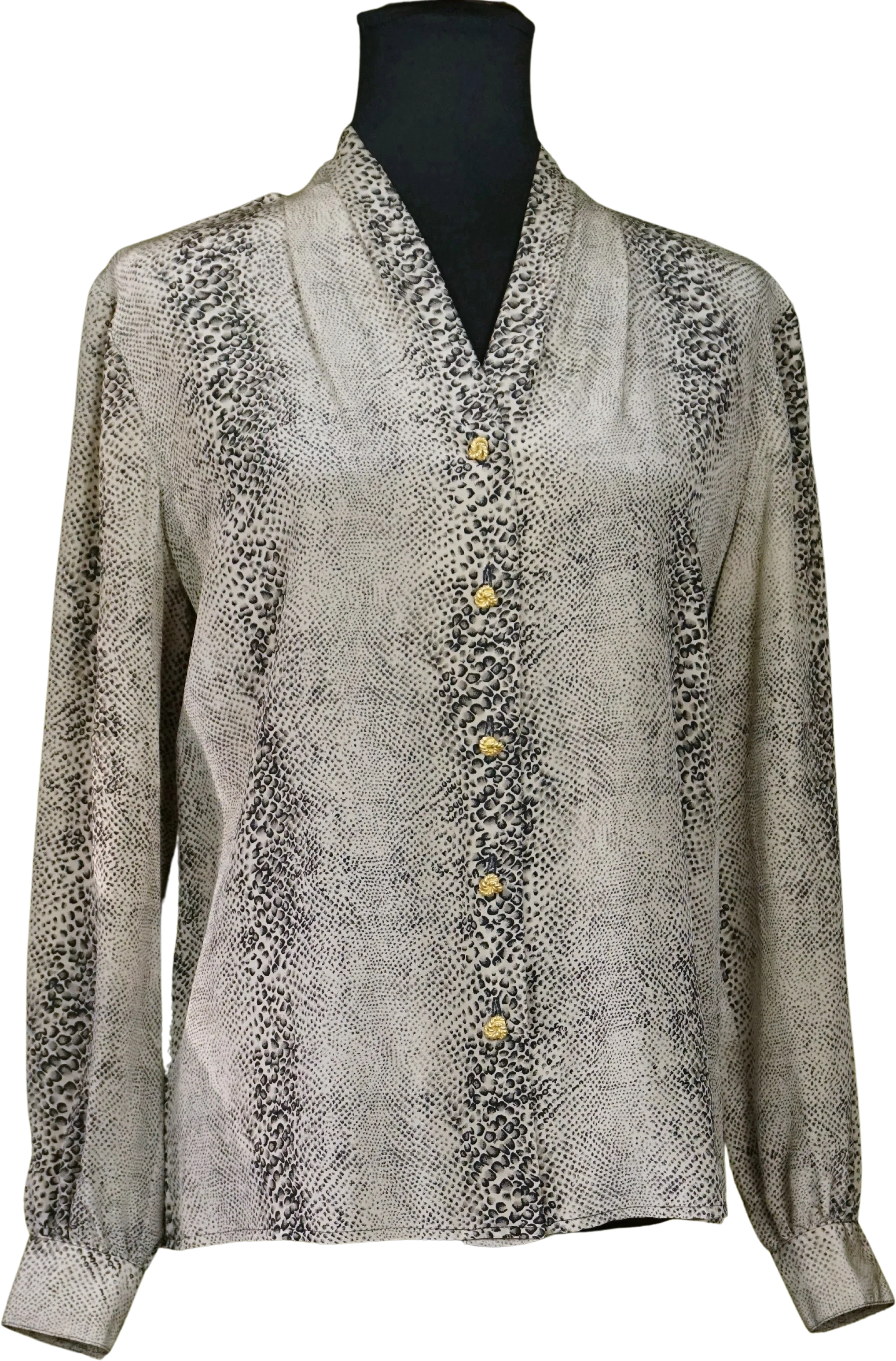 90s/00s 100% Silk Snake Reptile Print V-neck Blouse By Maggy London Blouses