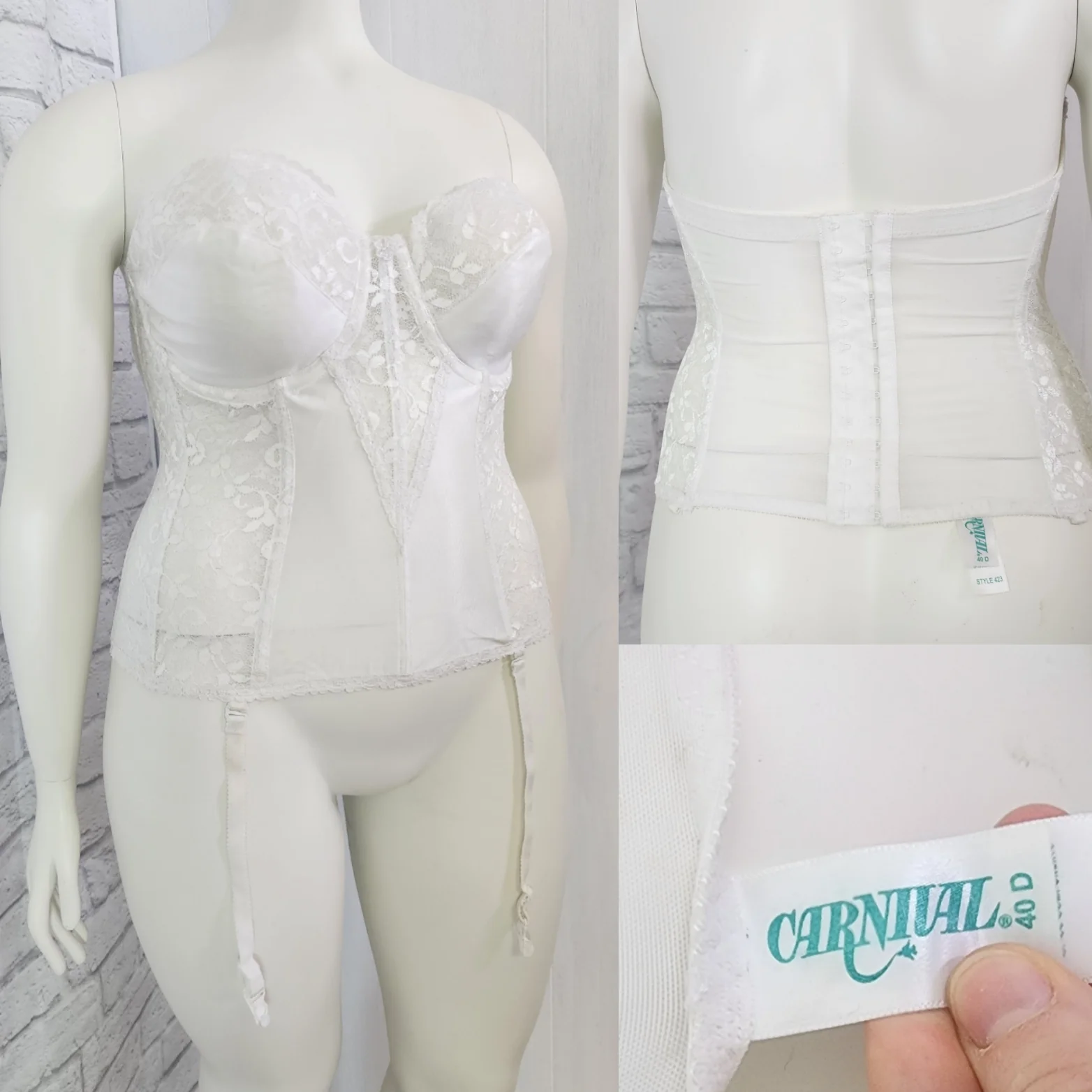 90s/00s 40d White Lace Long Line Bra Strapless - Image 4