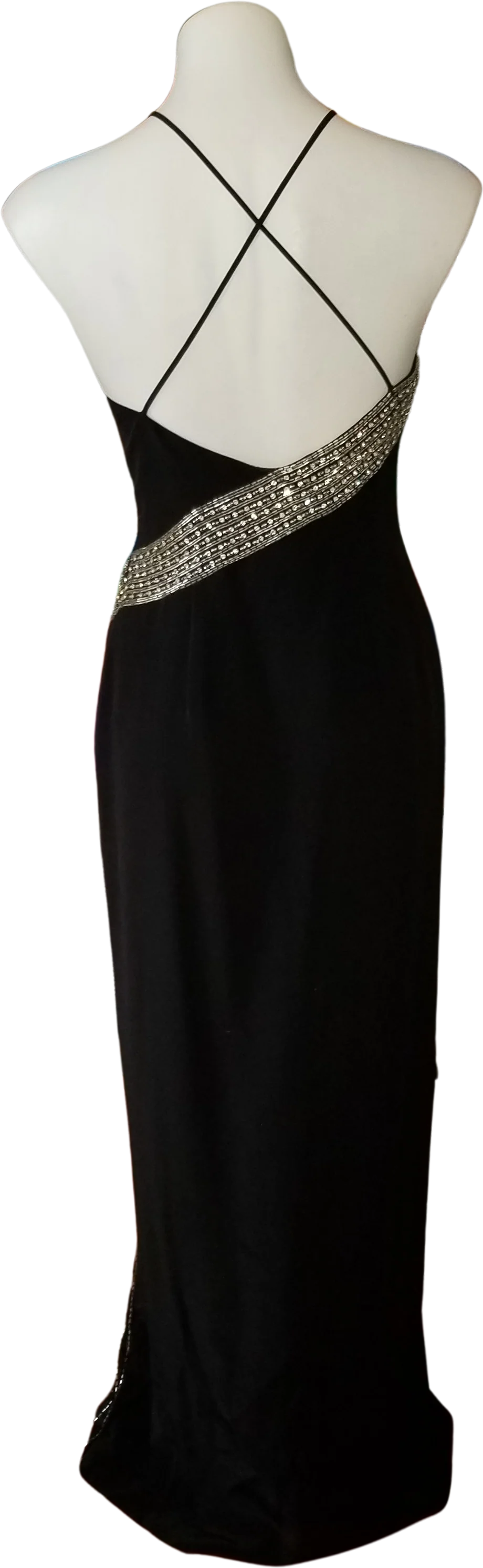 90s/00s 8 (fit 4) Gala Mon Cheri Black Crystal Beaded Gown By Le Gala by Mon Cheri - Image 2