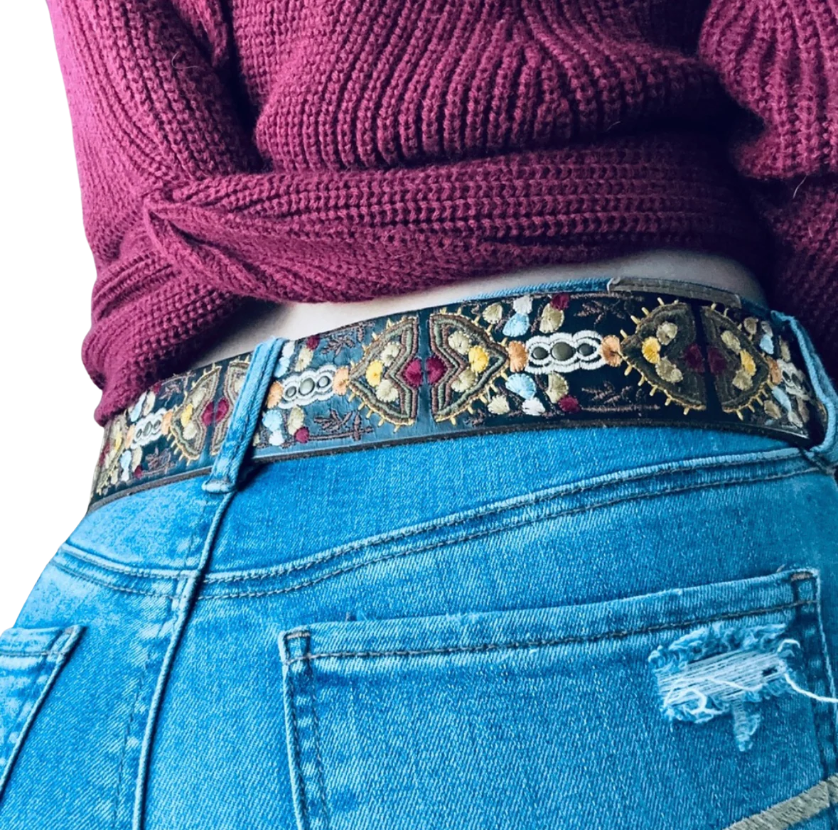 90s/00s 90s Lucky Brand Boho Embroidered Leather Belt By Lucky Brand - Image 2