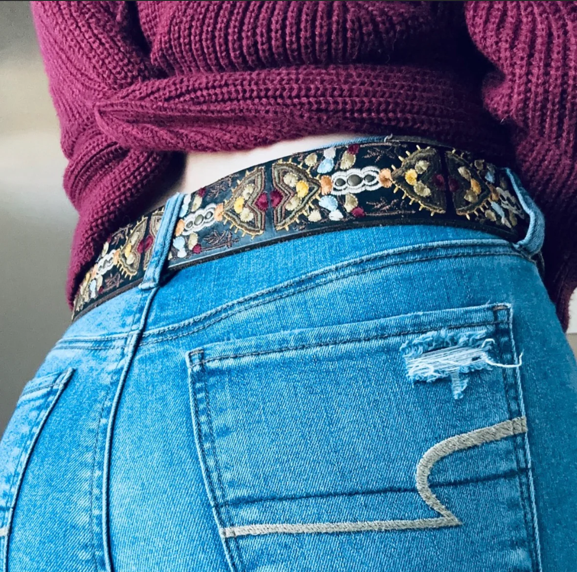 90s/00s 90s Lucky Brand Boho Embroidered Leather Belt By Lucky Brand - Image 3
