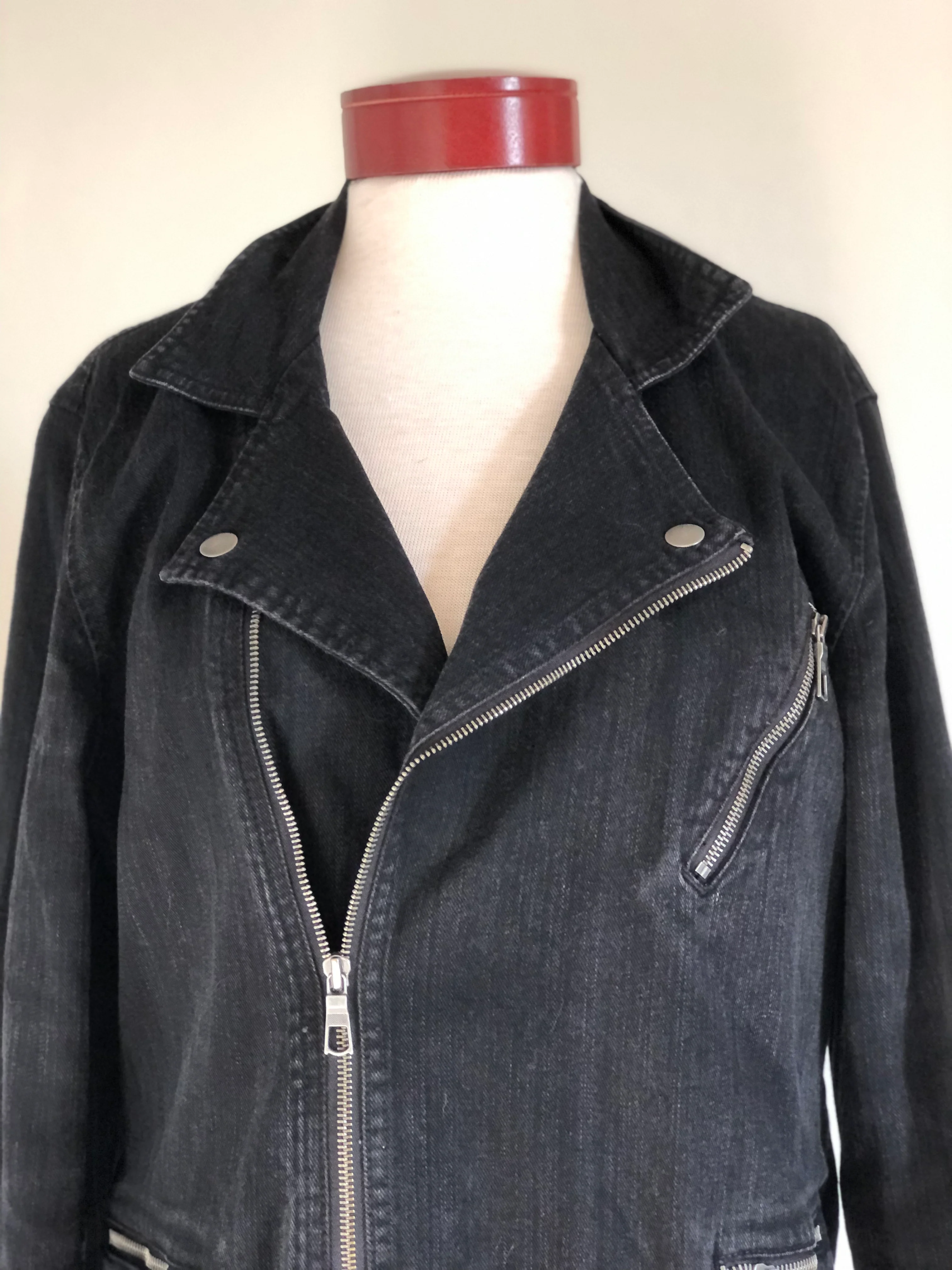 90s/00s 90s Vintage Black Denim Motorcycle Jacket Biker By Chico's - Image 4