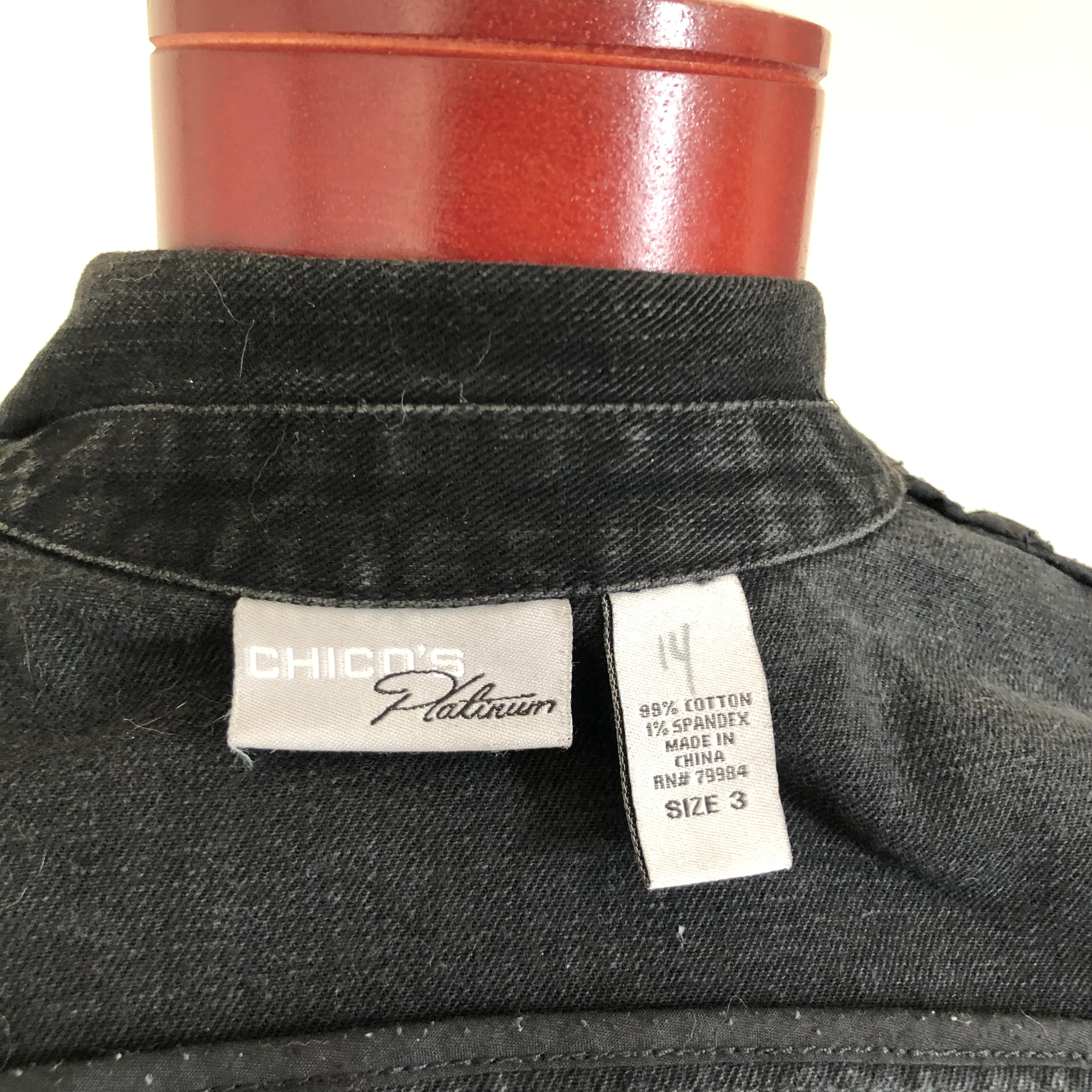 90s/00s 90s Vintage Black Denim Motorcycle Jacket Biker By Chico's - Image 9