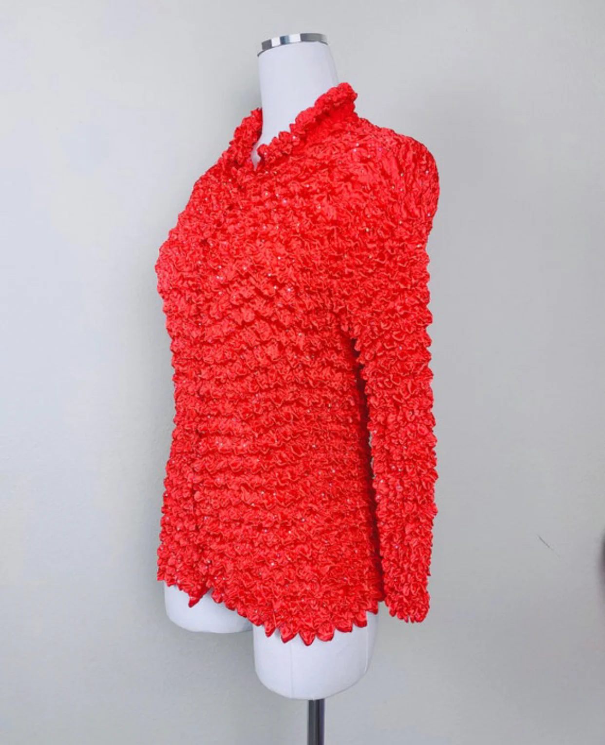 90s/00s 90s Vintage Red Crinkle One Size Blouse / - Image 3