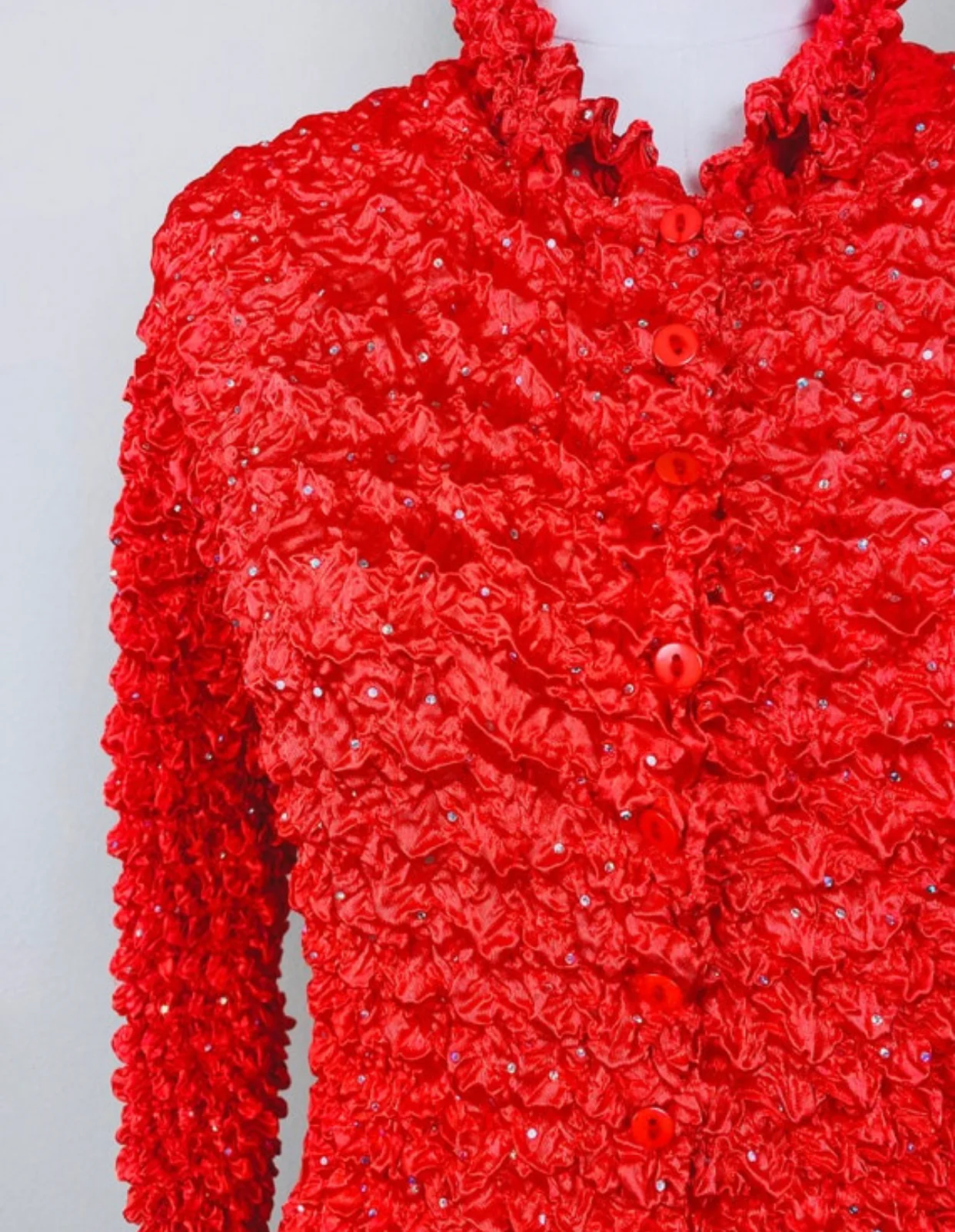 90s/00s 90s Vintage Red Crinkle One Size Blouse / - Image 4