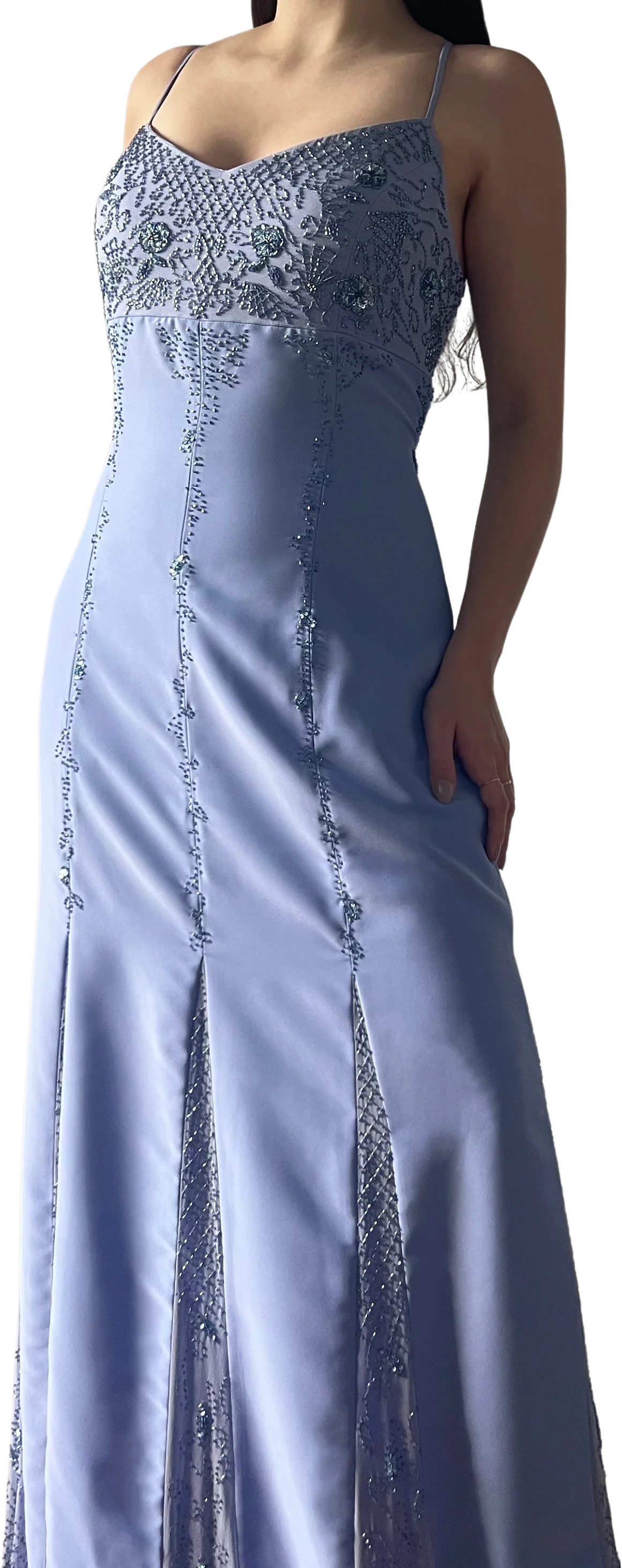 90s/00s Baby Blue Beaded Formal Dress By Dela-Jo