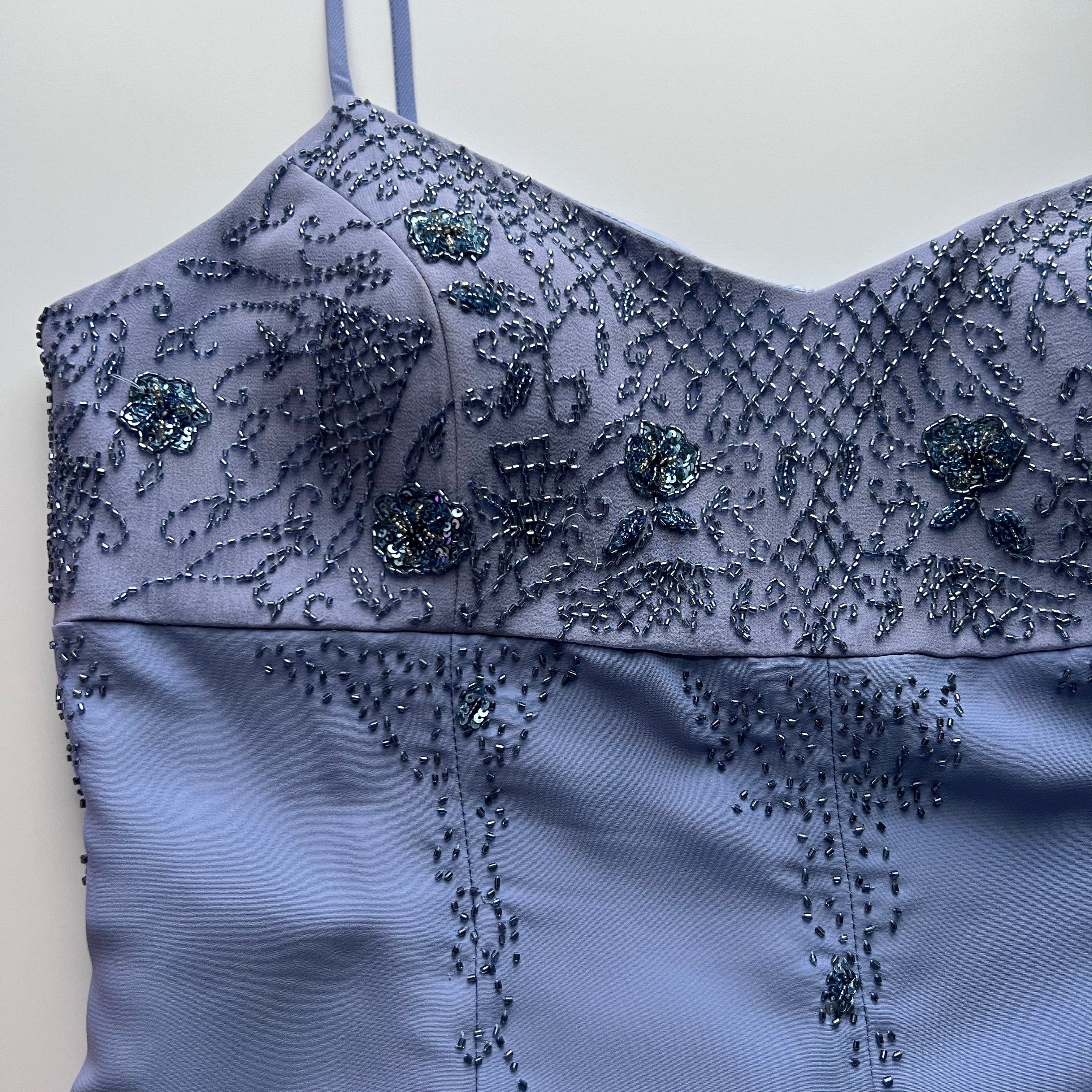 90s/00s Baby Blue Beaded Formal Dress By Dela-Jo - Image 3