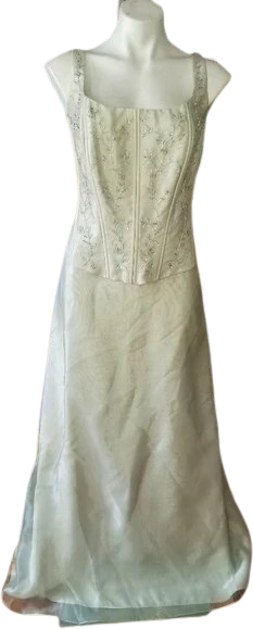 90s/00s Baby Green Popover Gown W Sequin/bead/crystals By Michelangelo