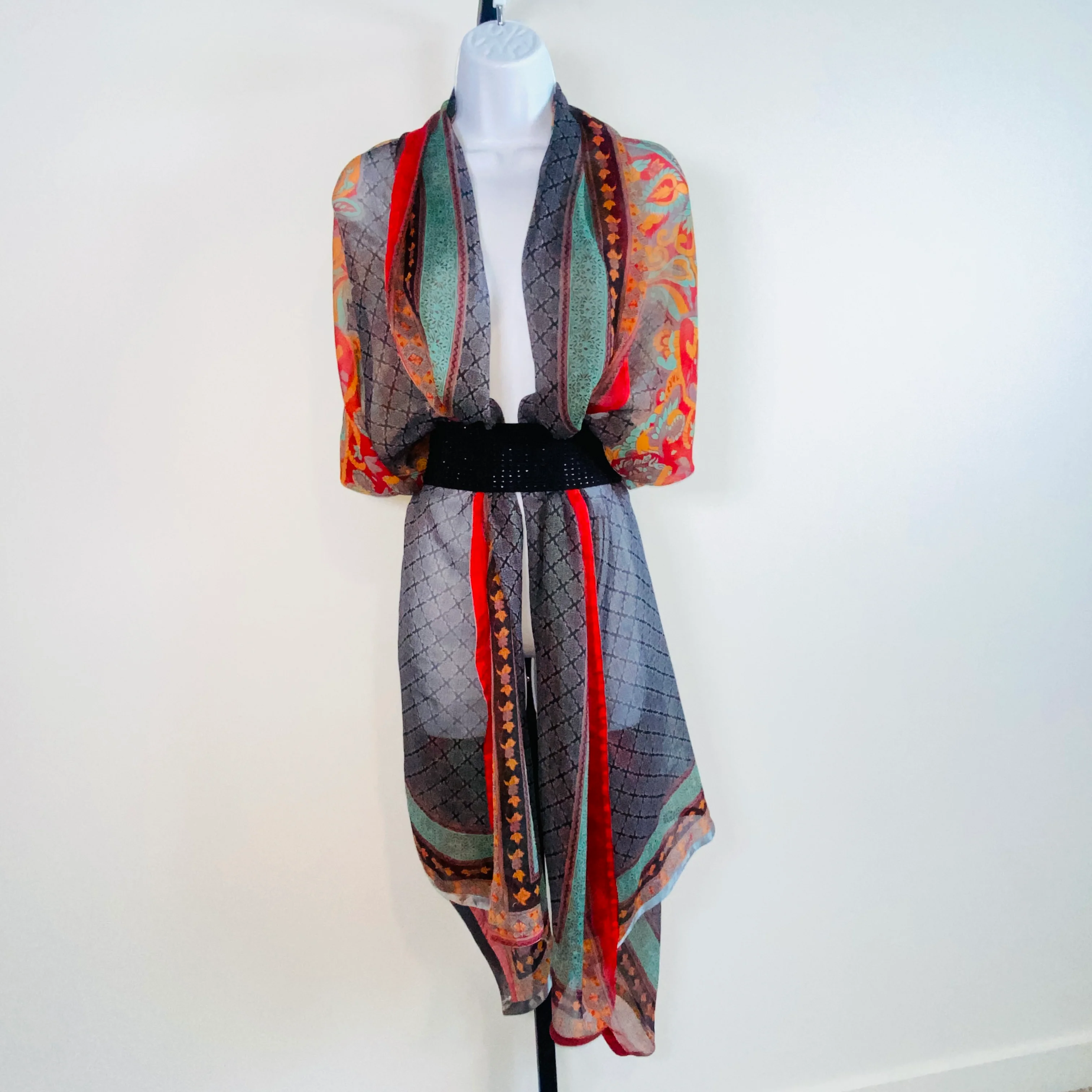 90s/00s Beautiful Large Paisley Print Silk Chiffon Dupattā - Image 10