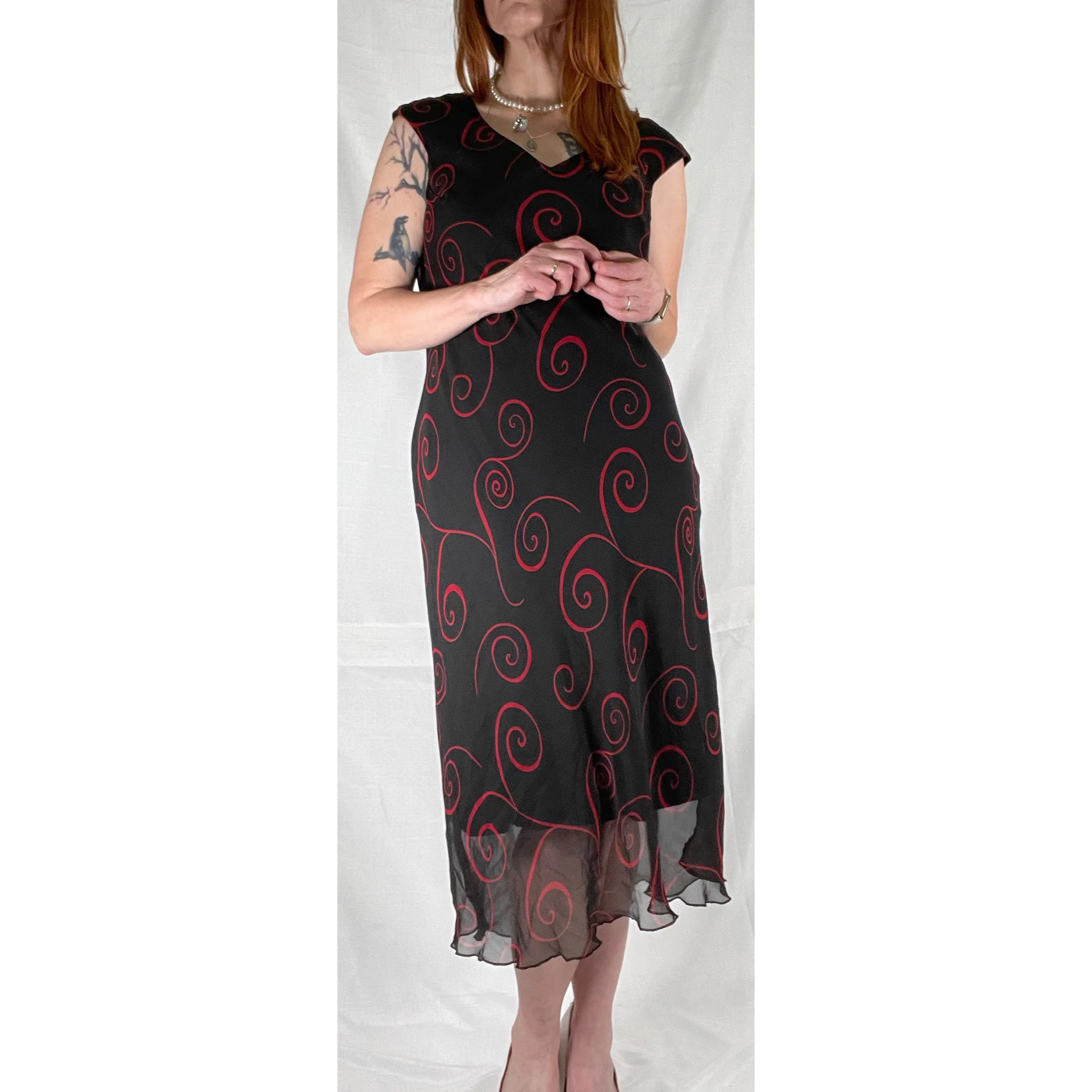 90s/00s Black Abstract Pattern Bias Cut Maxi Dress - Image 4