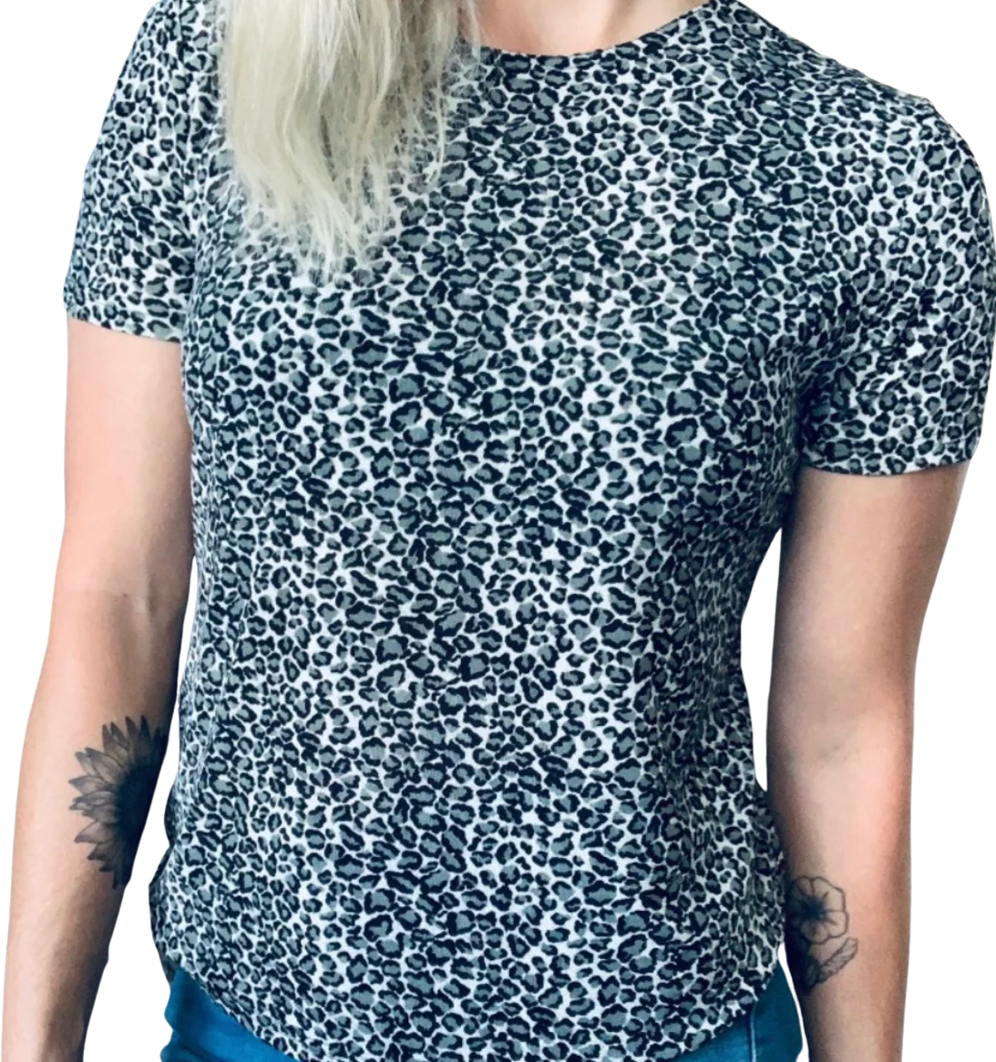 90s/00s Black And Gray Spandex Nylon Leopard Print Blouse By Bentley