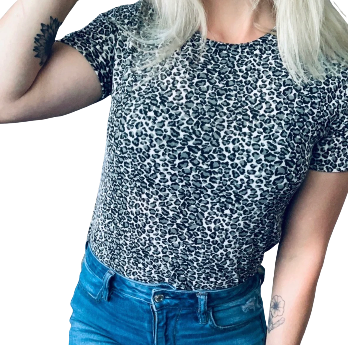 90s/00s Black And Gray Spandex Nylon Leopard Print Blouse By Bentley - Image 2