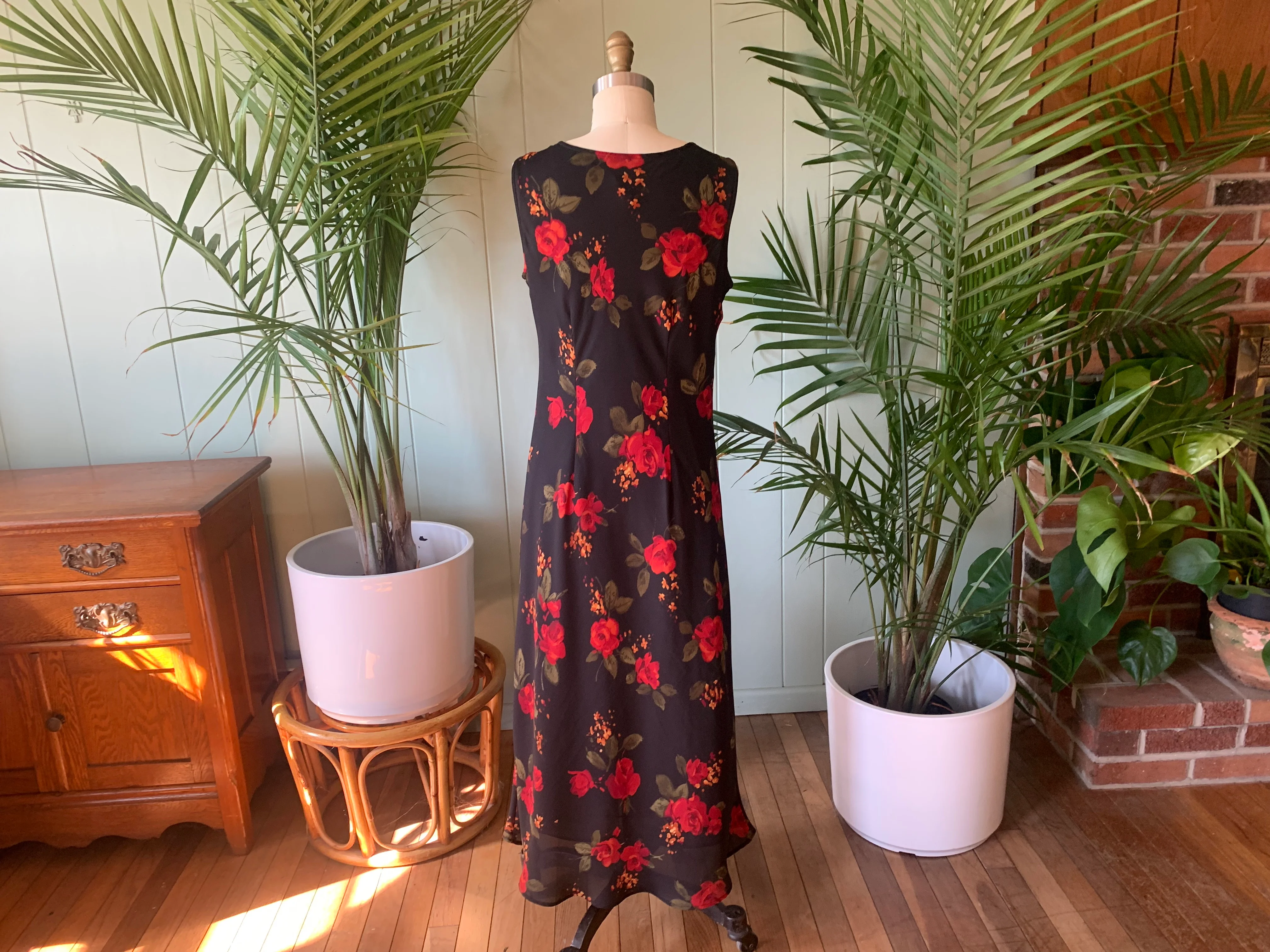 90s/00s Black And Red Floral Print Midi Dress And Jacket By R & K Originals - Image 6