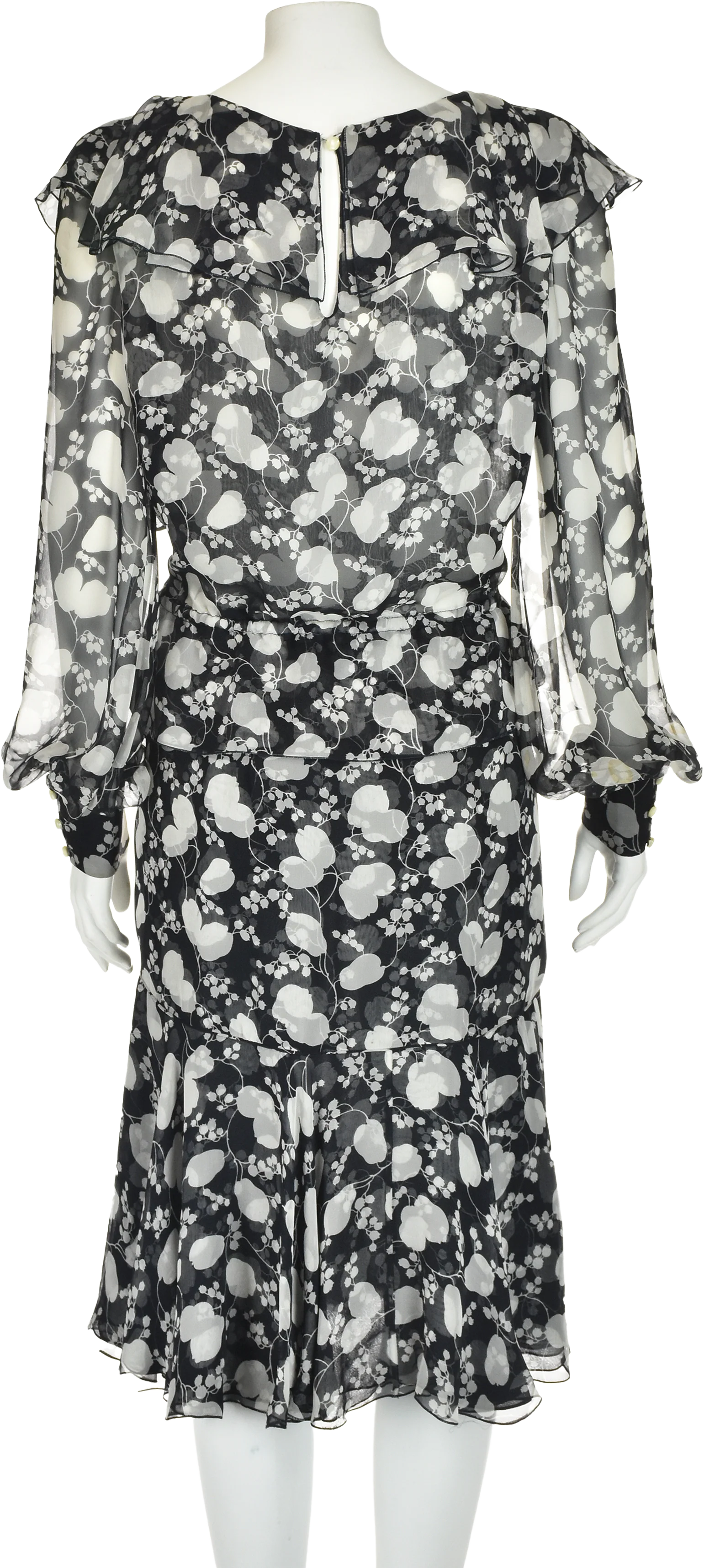 90s/00s Black And White Floral Silk Chiffon Two Pc Dress By Valentino - Image 2