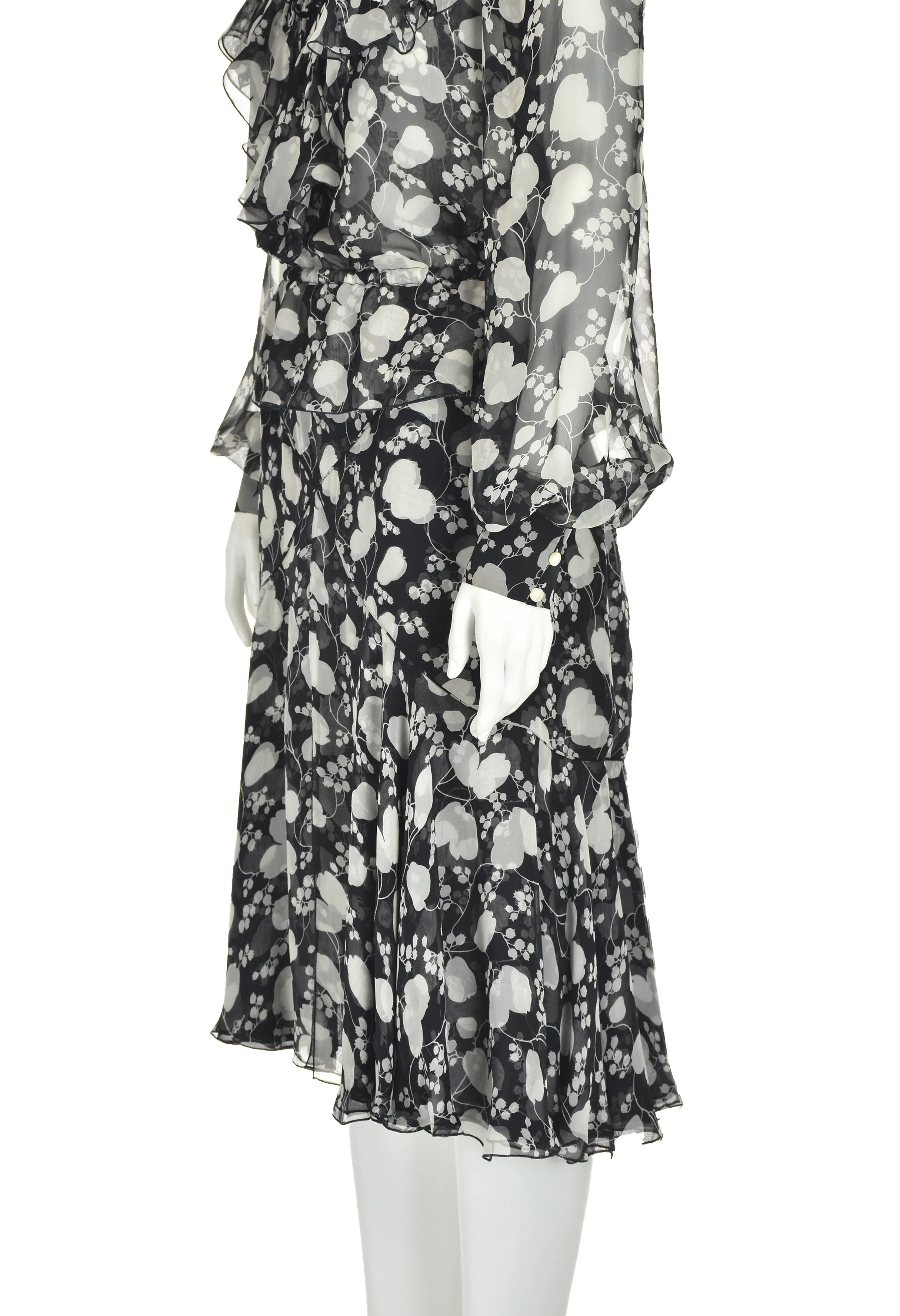 90s/00s Black And White Floral Silk Chiffon Two Pc Dress By Valentino - Image 6
