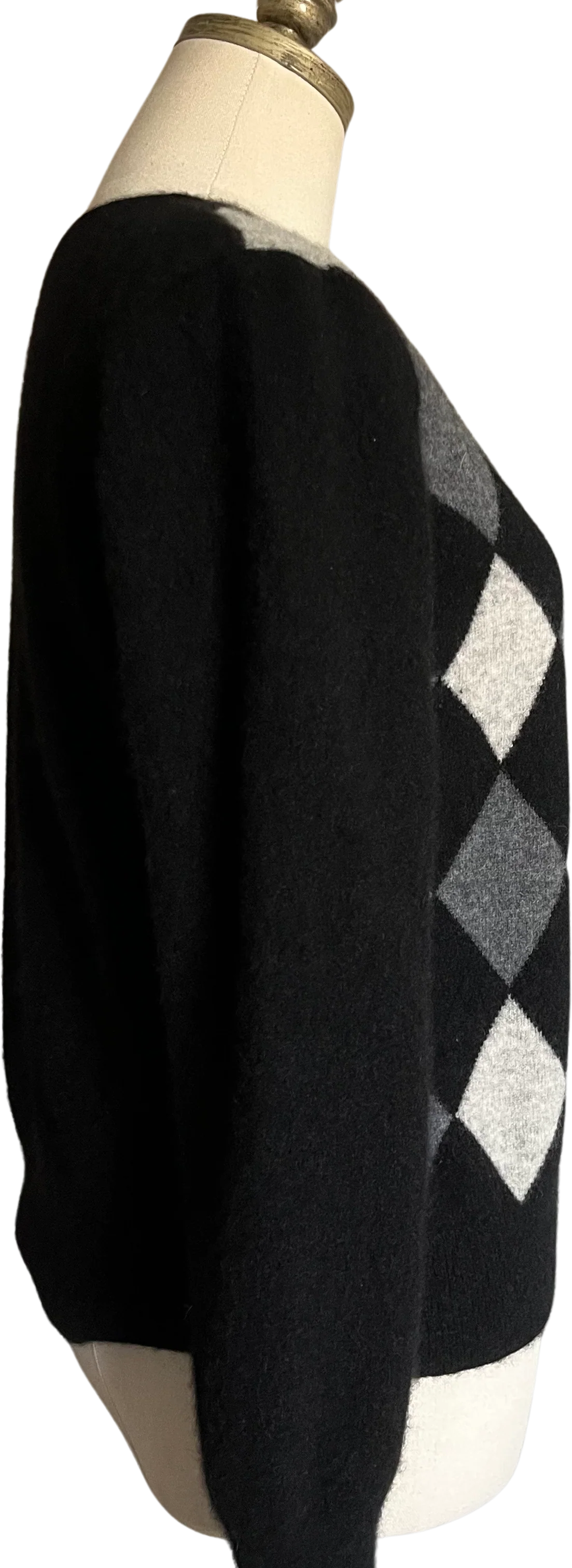 90s/00s Black Argyle Diamond Cashmere Cardigan Sweater By Apartment 9 - Image 4