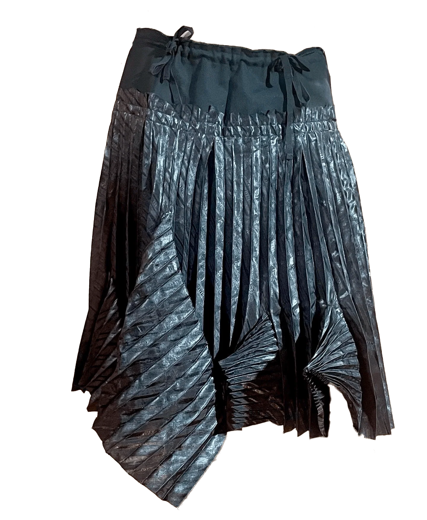 90s/00s Black Canvas Accordion Pleated Angel Hem Skirt By Marithé Francois Girbaud