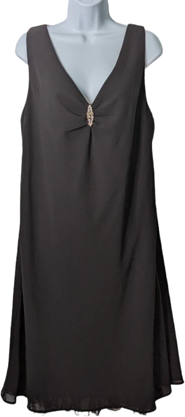 90s/00s Black Chiffon Sleeveless Midi Dress Rhinestone By Jump Apparel