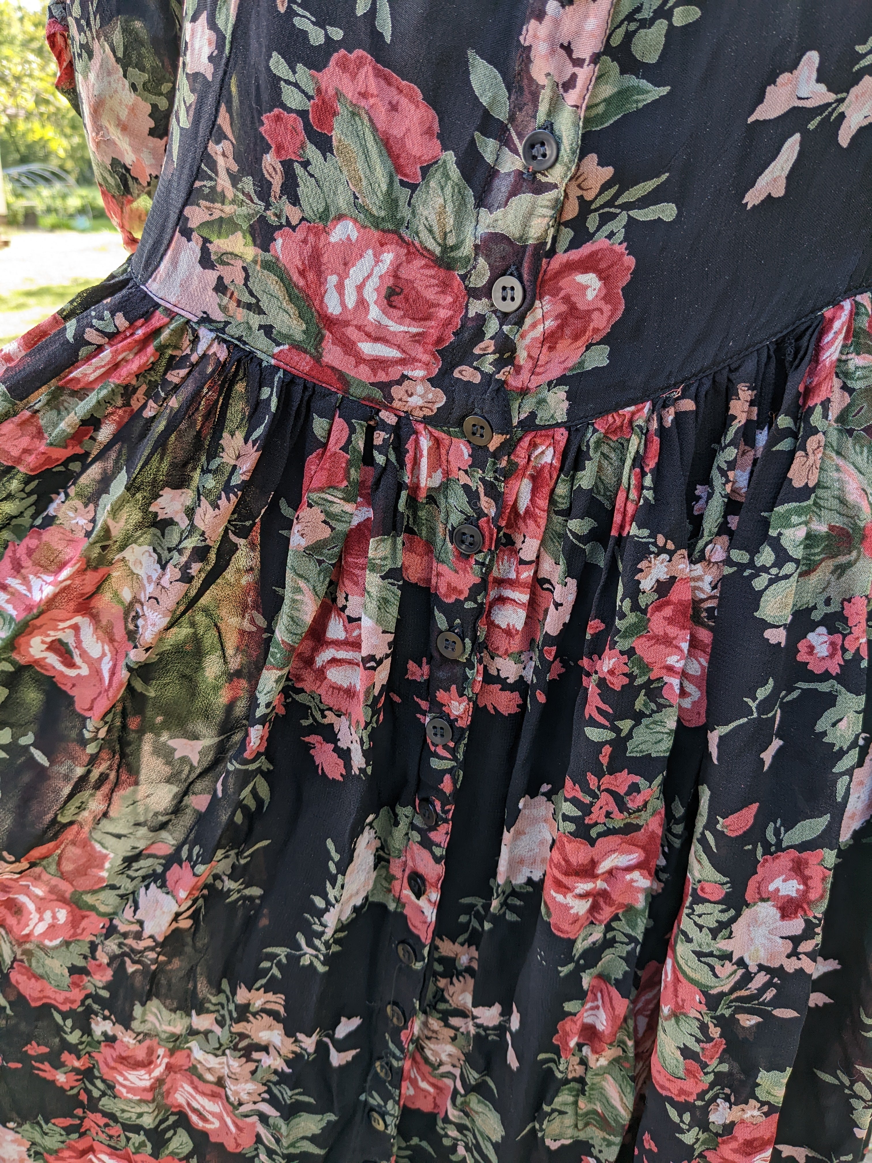 90s/00s Black Floral Button Maxi Dress By M.p.h - Image 5