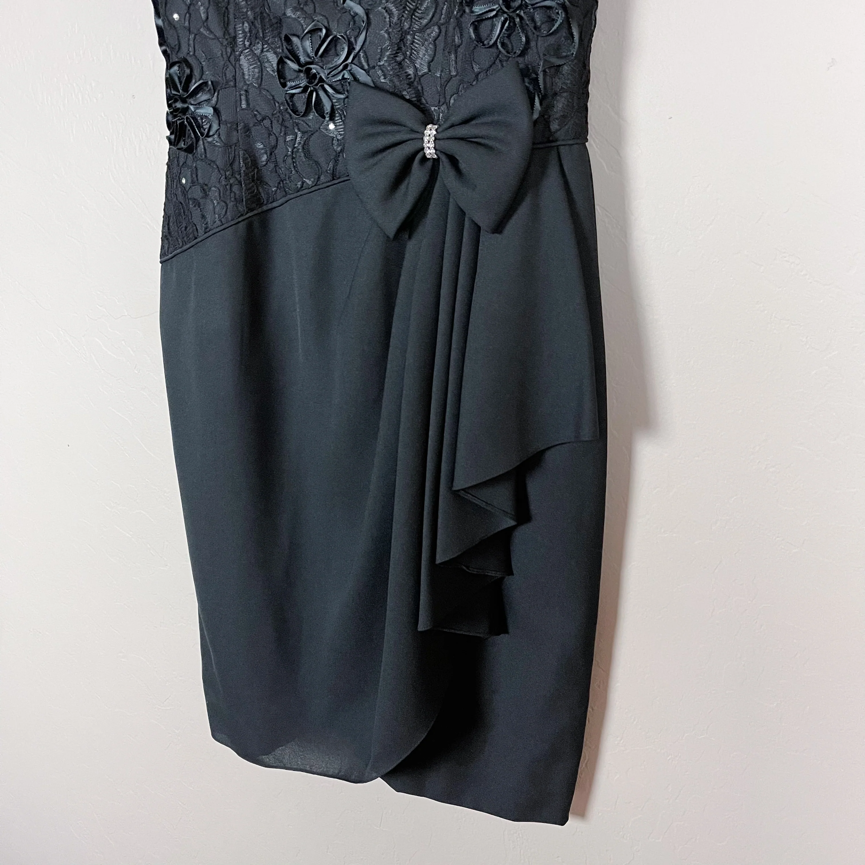 90s/00s Black Lace And Chiffon Puff Sleeve Dress By Leslie Fay - Image 6