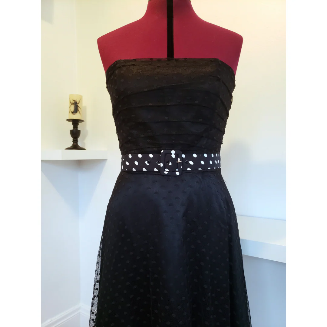 90s/00s Black Lace Polka Dot Formal Gown By Scott McClintock - Image 3