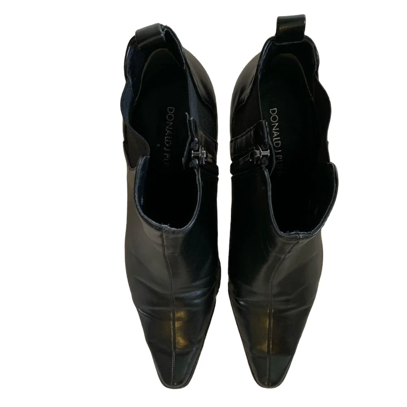90s/00s Black Leather Ankle Booties 7m By Donald J. Pliner - Image 5