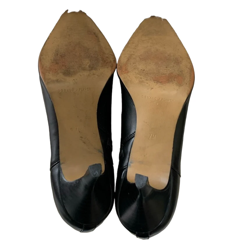 90s/00s Black Leather Ankle Booties 7m By Donald J. Pliner - Image 7