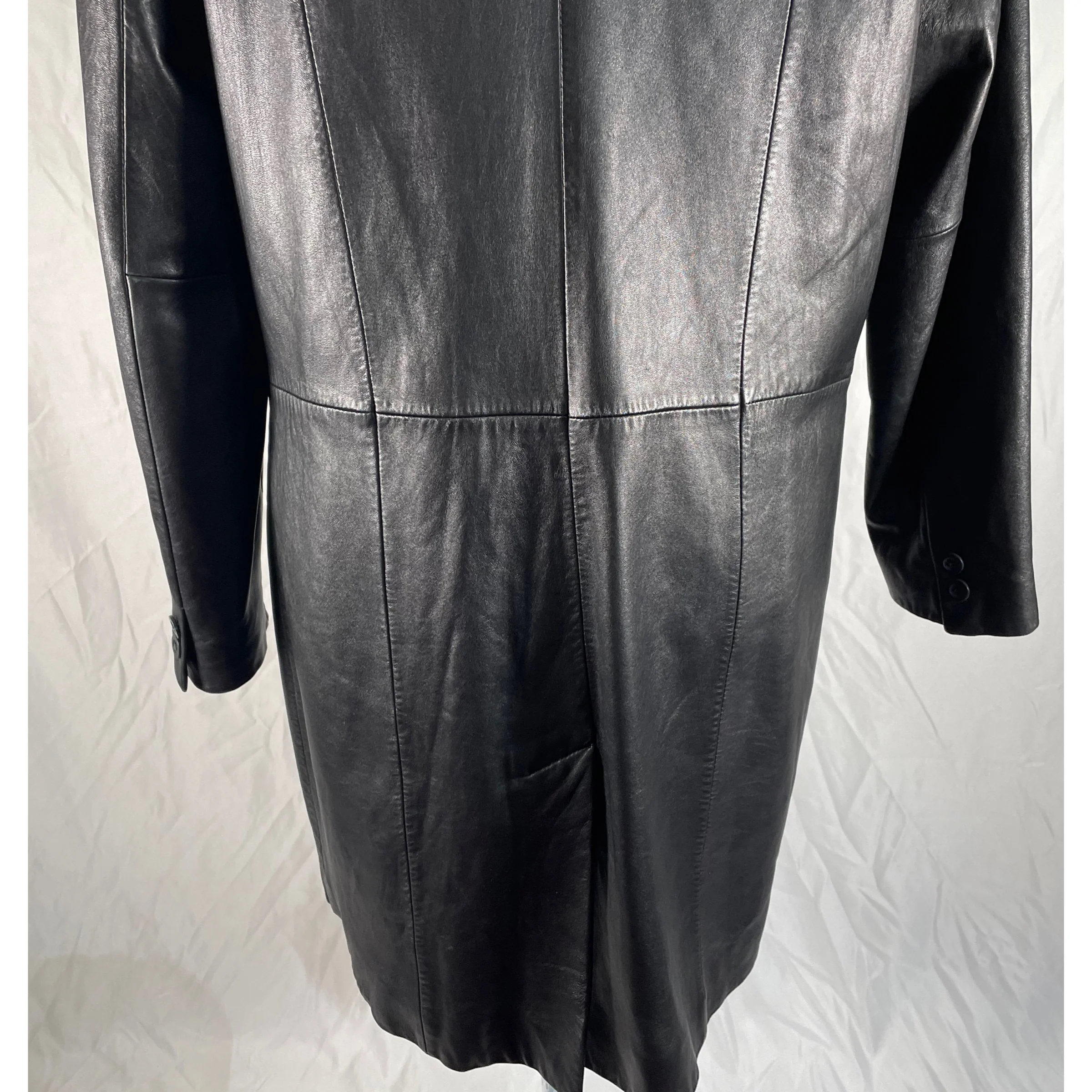 90s/00s Black Leather Overcoat - Image 10