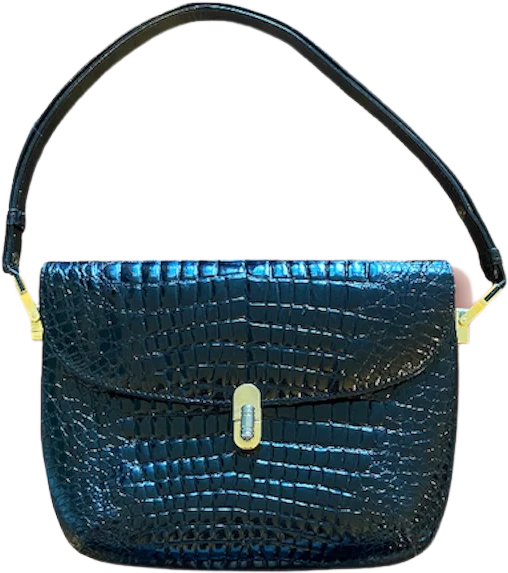 90s/00s Black Patent Leather Croc Embossed Expandable By Genghiz K
