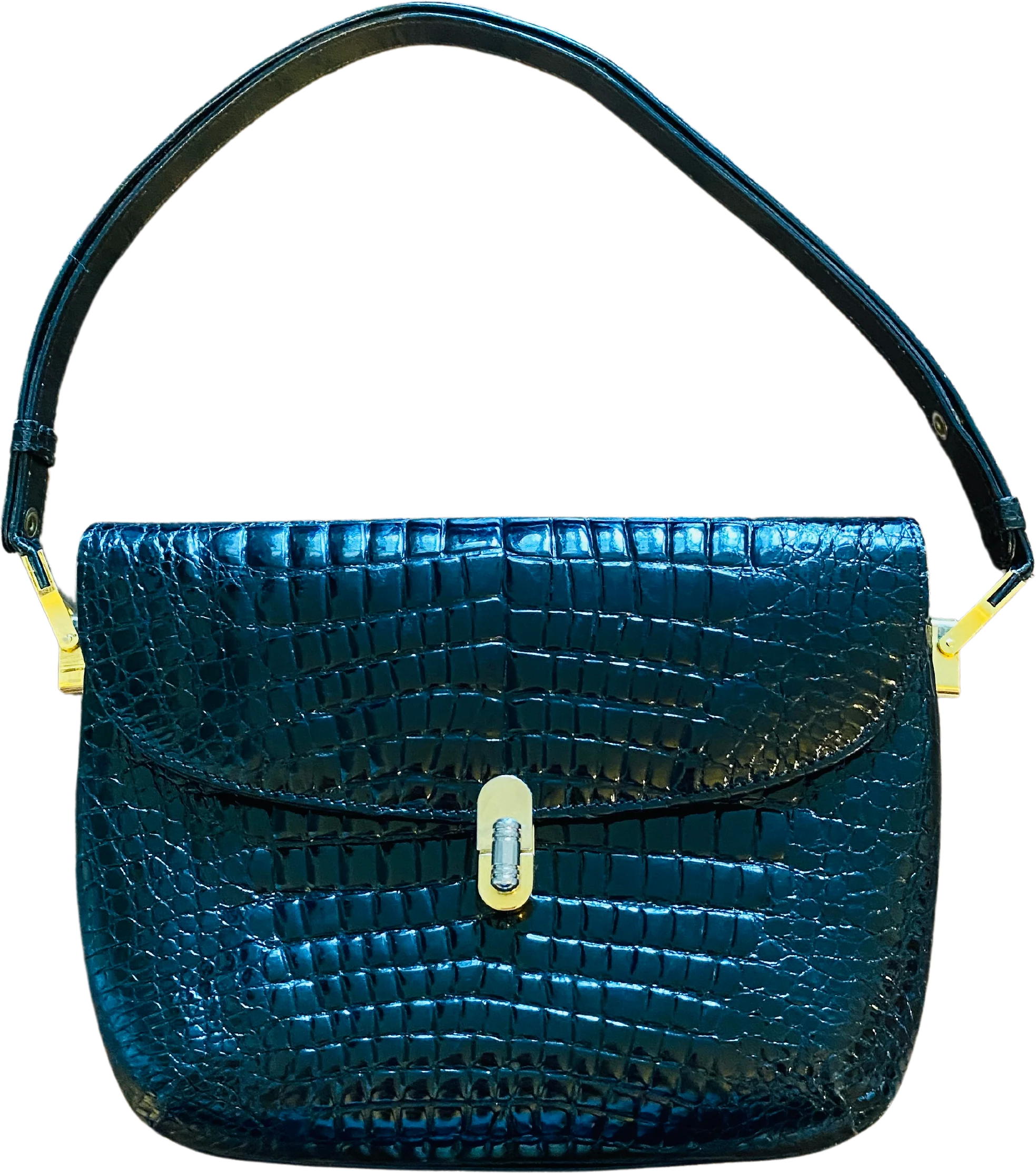 90s/00s Black Patent Leather Croc Embossed Expandable By Genghiz K - Image 2